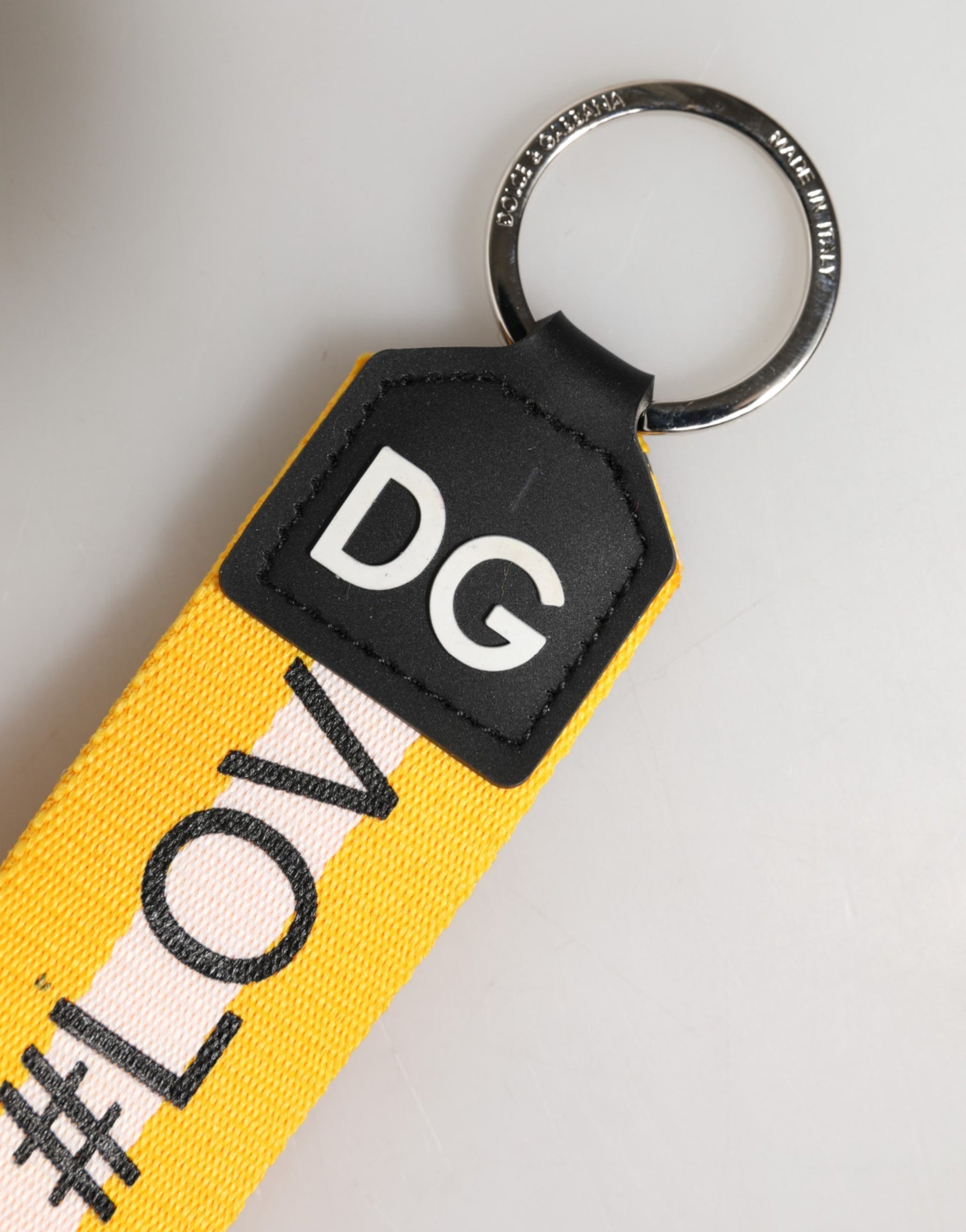 Dolce & Gabbana Yellow Logo Polyester Silver Brass Holder Keychain Keyring | Regal Royce