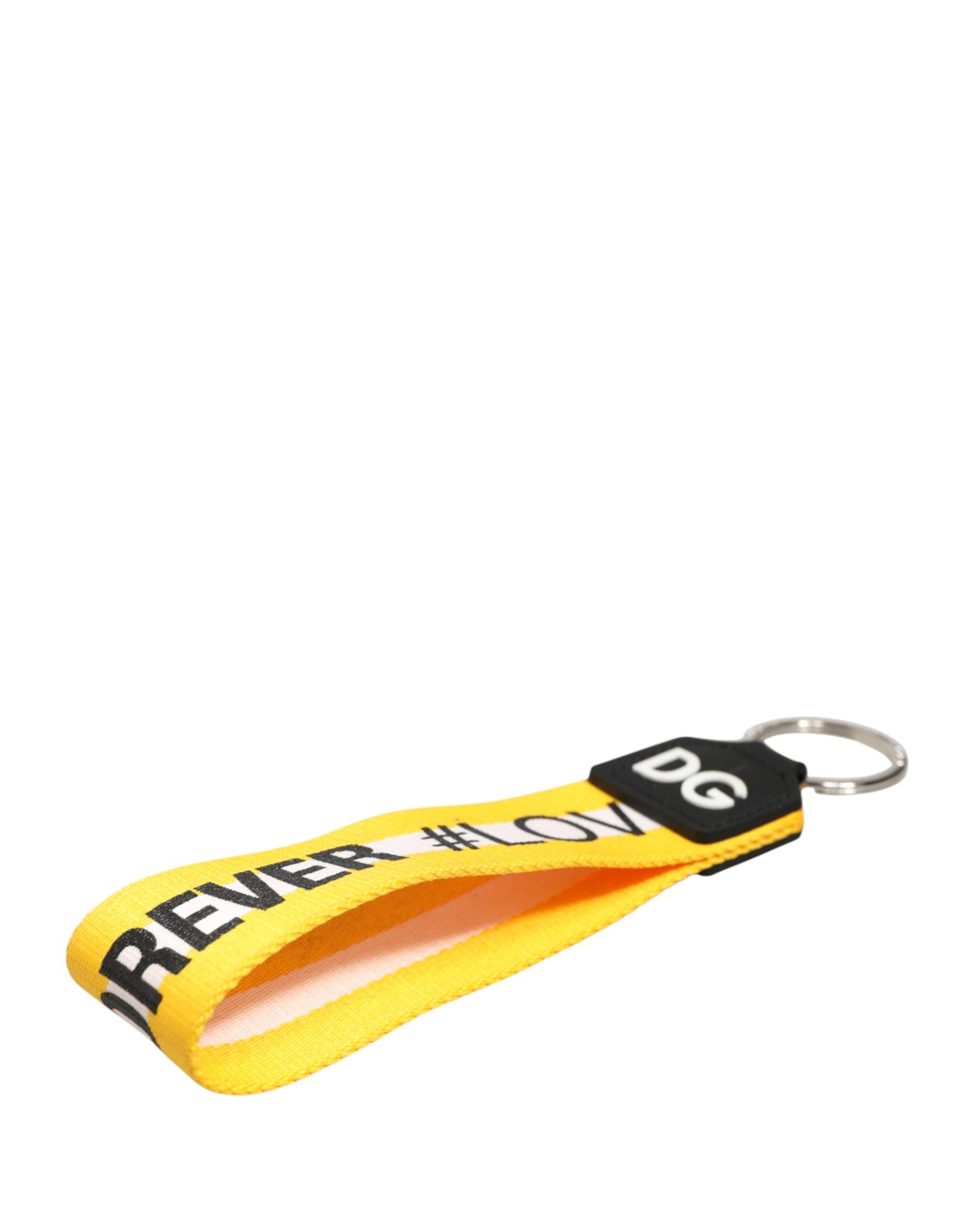 Dolce & Gabbana Yellow Logo Polyester Silver Brass Holder Keychain Keyring | Regal Royce