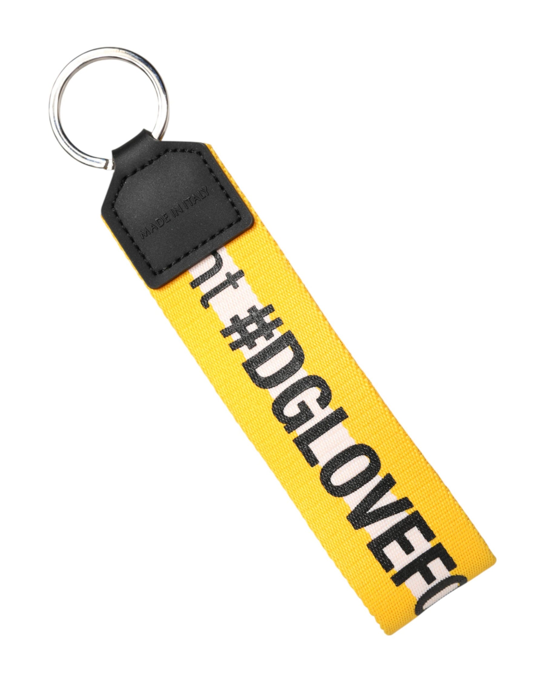 Dolce & Gabbana Yellow Logo Polyester Silver Brass Holder Keychain Keyring | Regal Royce