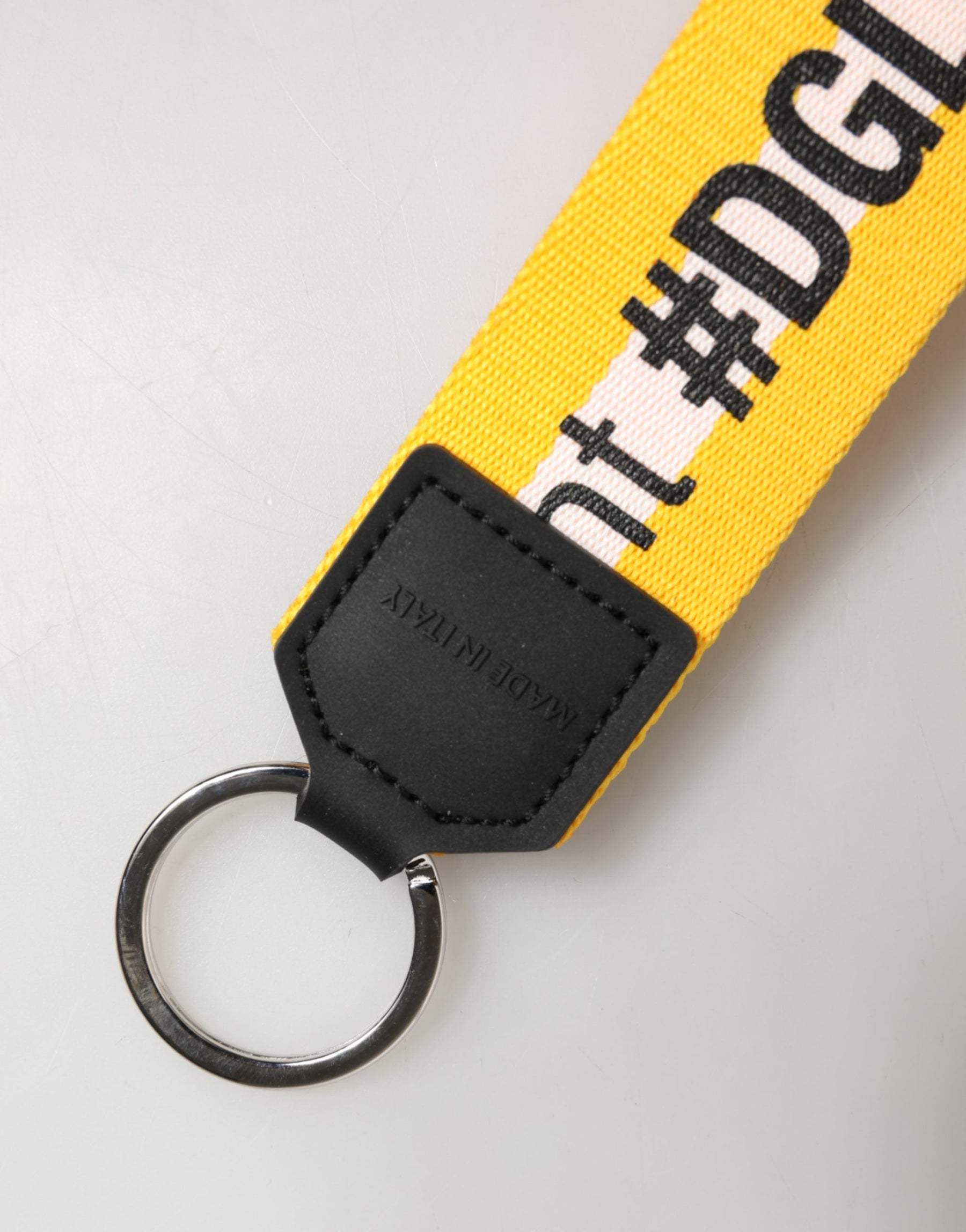 Dolce & Gabbana Yellow Logo Polyester Silver Brass Holder Keychain Keyring | Regal Royce