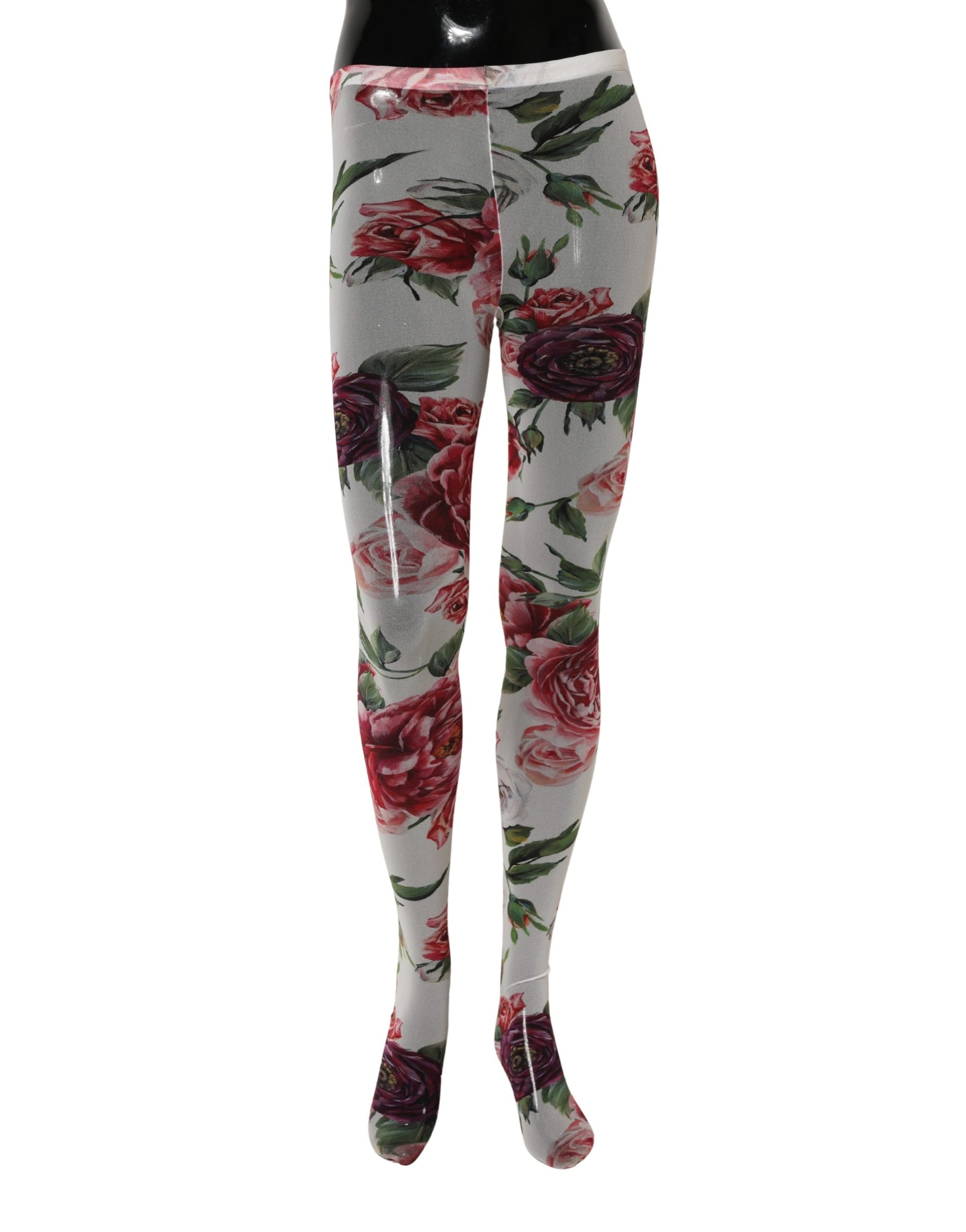 Dolce & Gabbana White Nylon Floral Print Tights Stockings Socks | Regal Royce