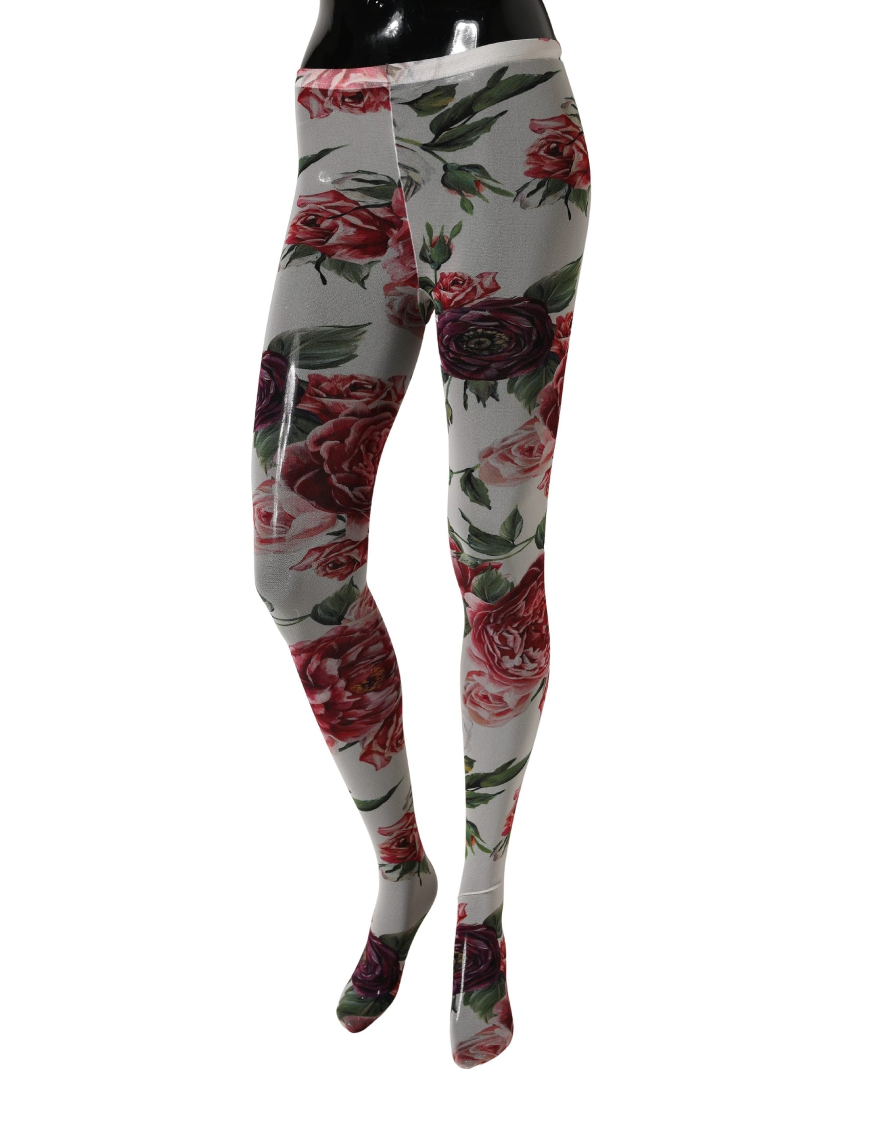 Dolce & Gabbana White Nylon Floral Print Tights Stockings Socks | Regal Royce