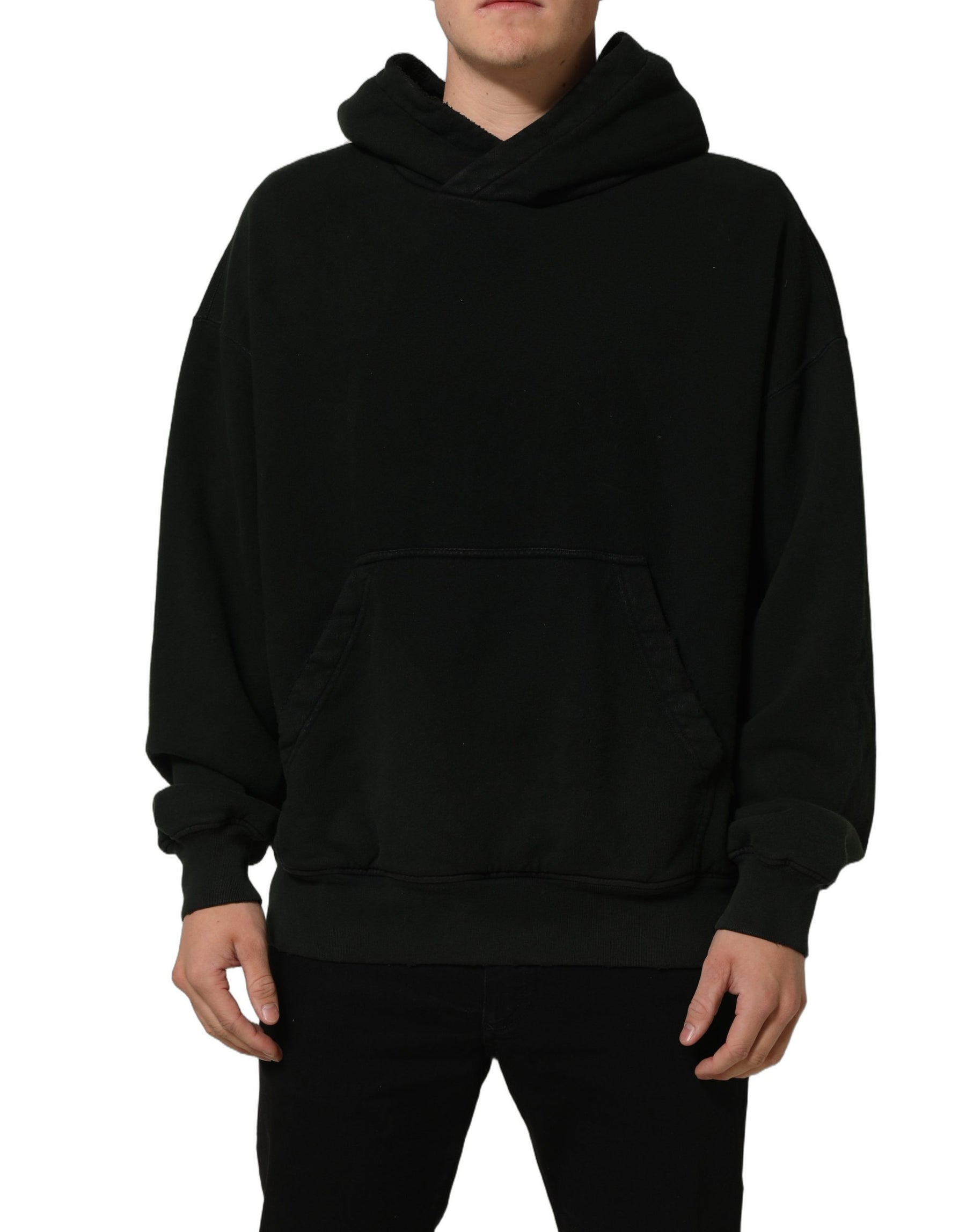 Dolce & Gabbana Black Cotton Hooded Men Sweatshirt Sweater | Regal Royce