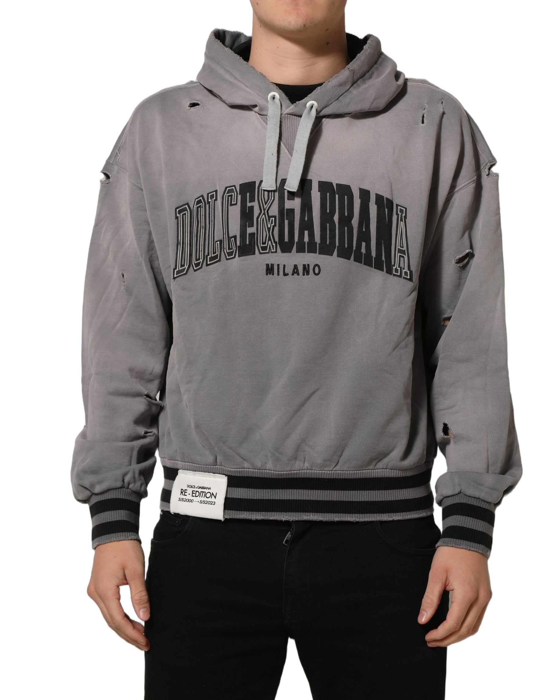 Dolce & Gabbana Gray Graphic Hooded Sweatshirt Men Sweater | Regal Royce