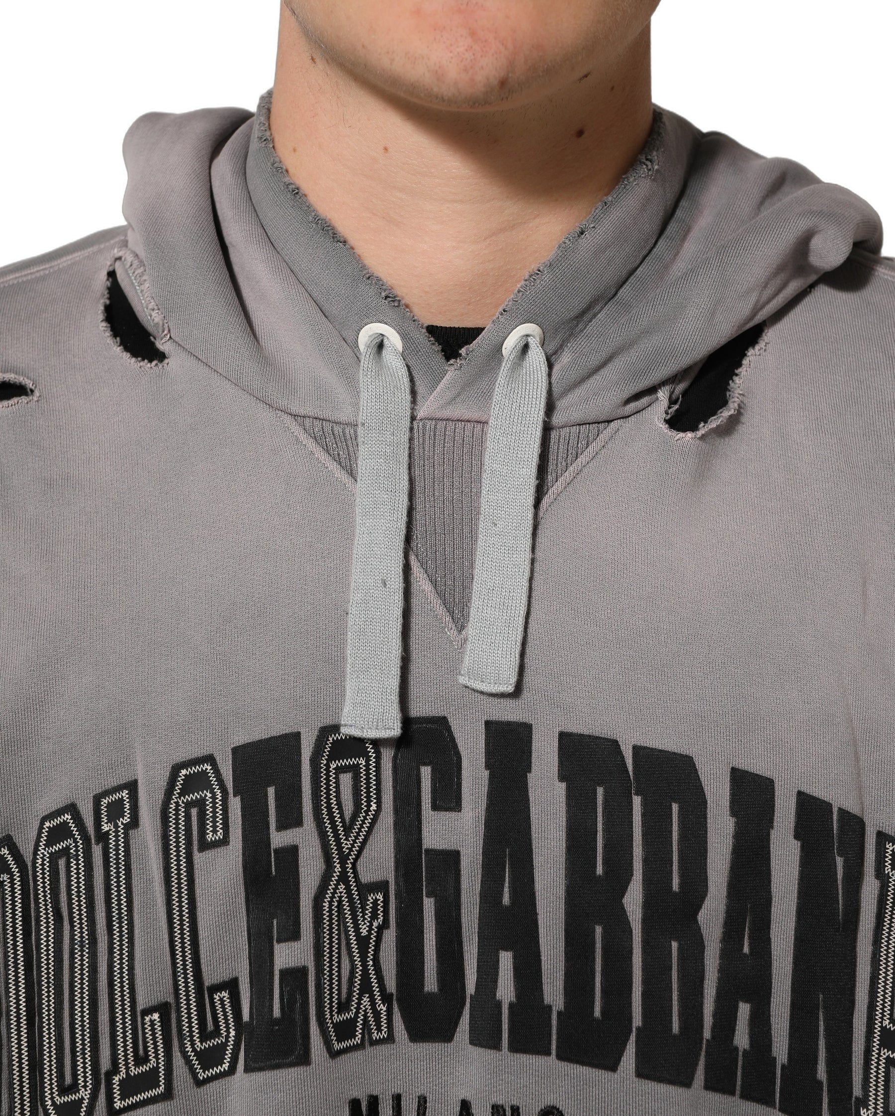 Dolce & Gabbana Gray Graphic Hooded Sweatshirt Men Sweater | Regal Royce