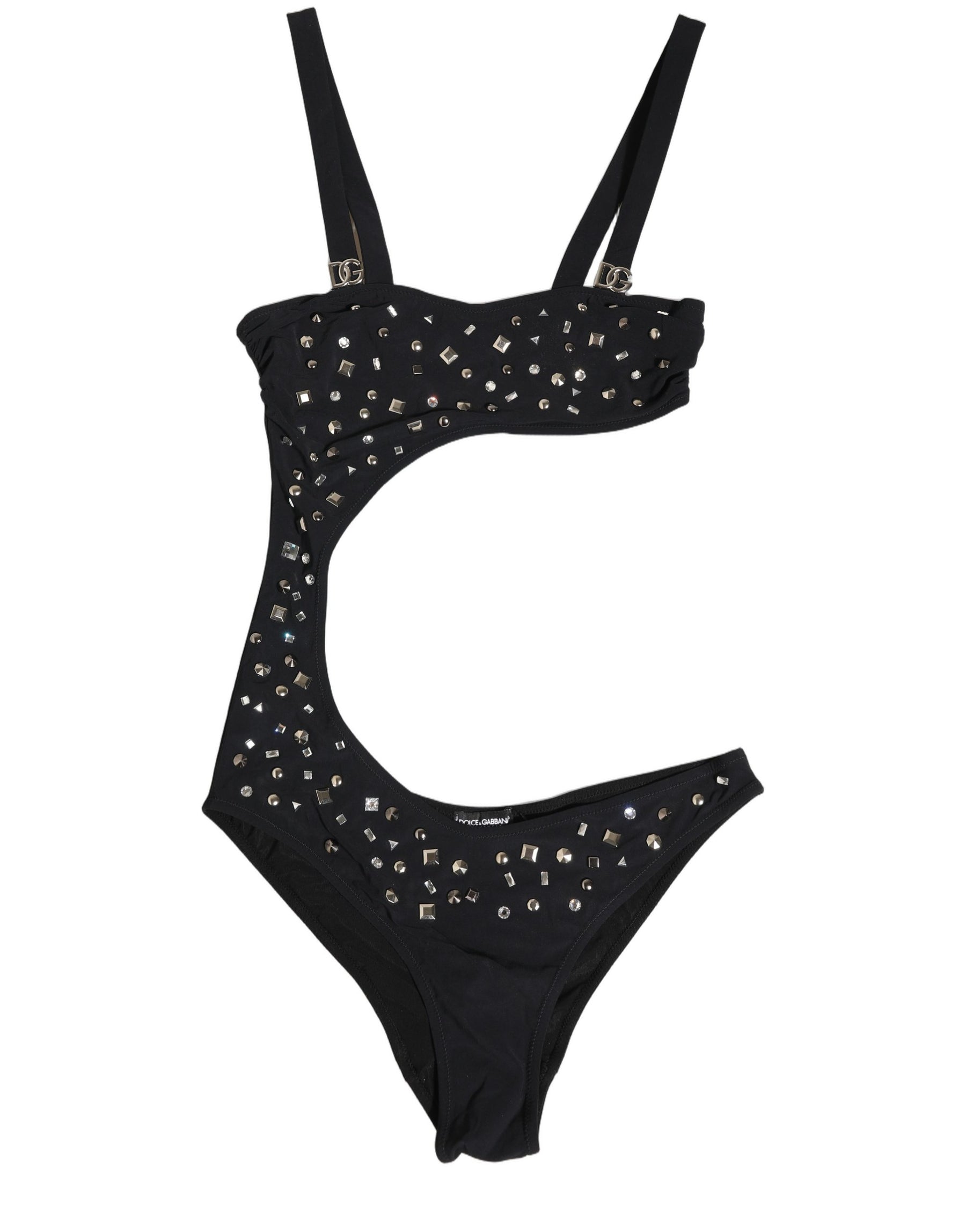 Dolce & Gabbana Black Embellished Cutout Bandeau One Piece Swimwear | Regal Royce