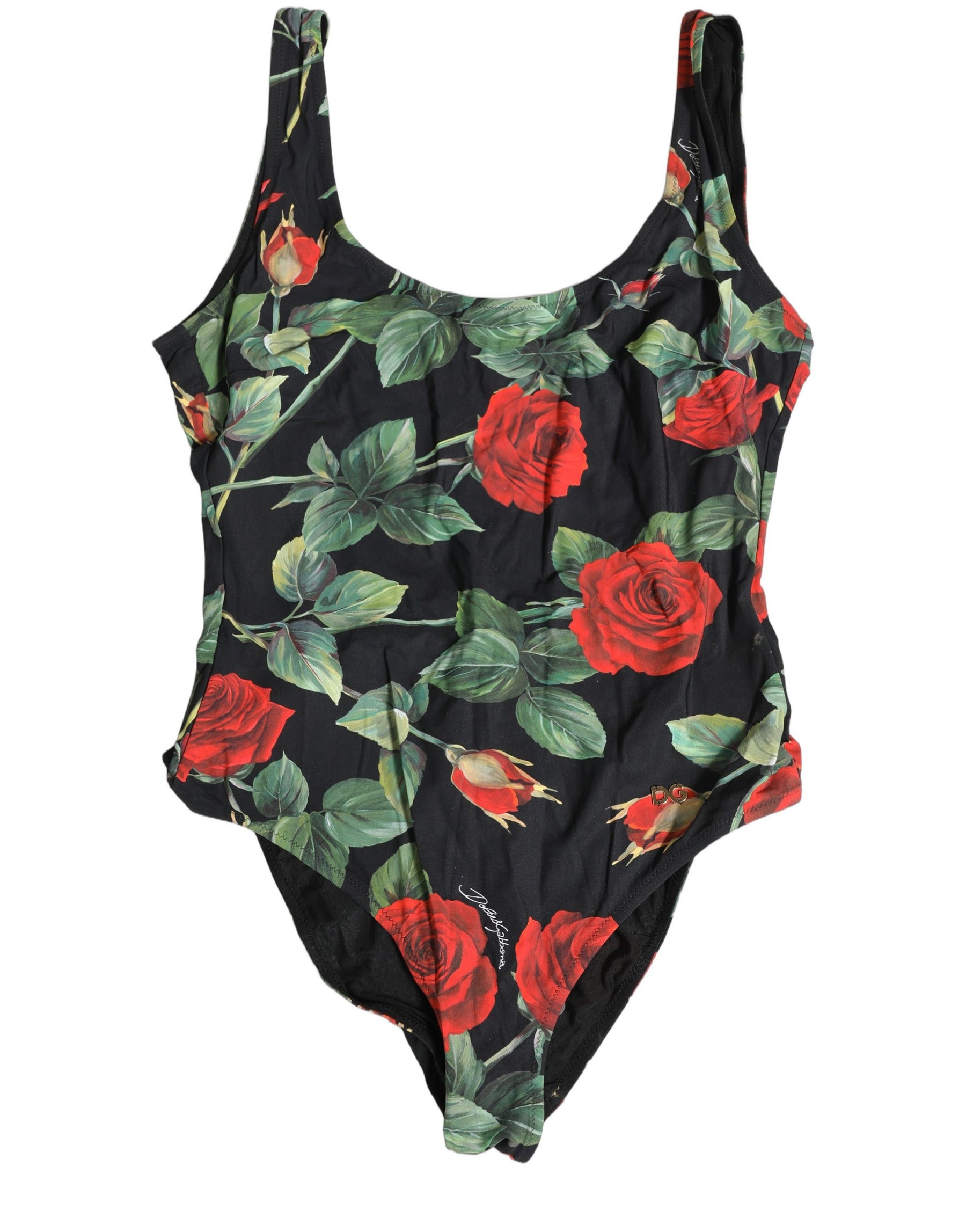 Dolce & Gabbana Black Floral Print One Piece Swimsuit Swimwear | Regal Royce