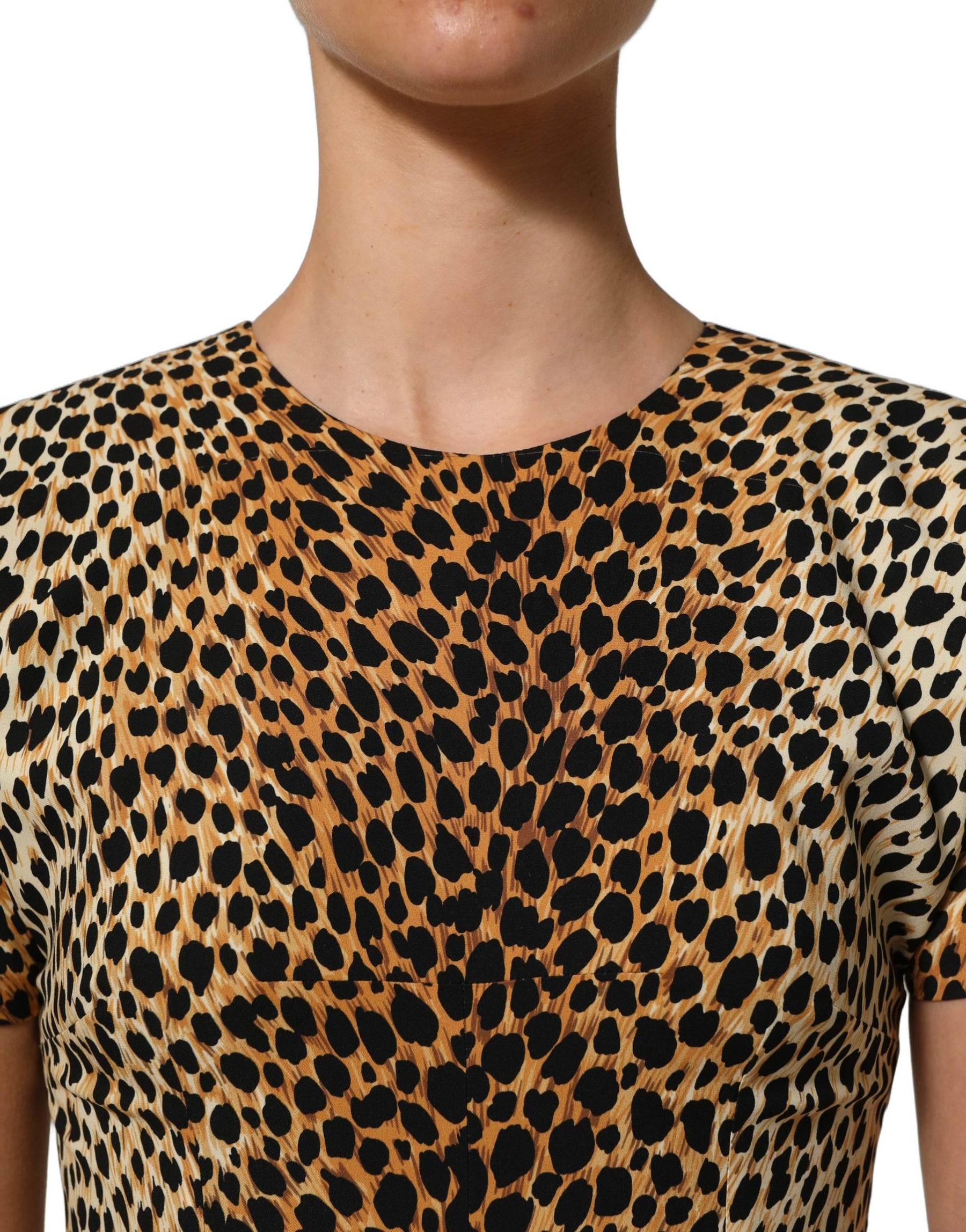 Dolce & Gabbana Brown Leopard Print Silk Sheath Midi Dress | Regal Royce