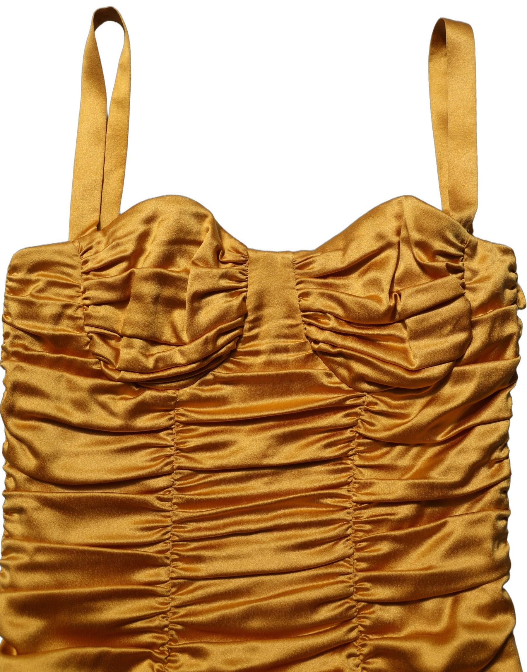 Dolce & Gabbana Gold Silk Ruched Bodycon Sheath Midi Dress | Regal Royce