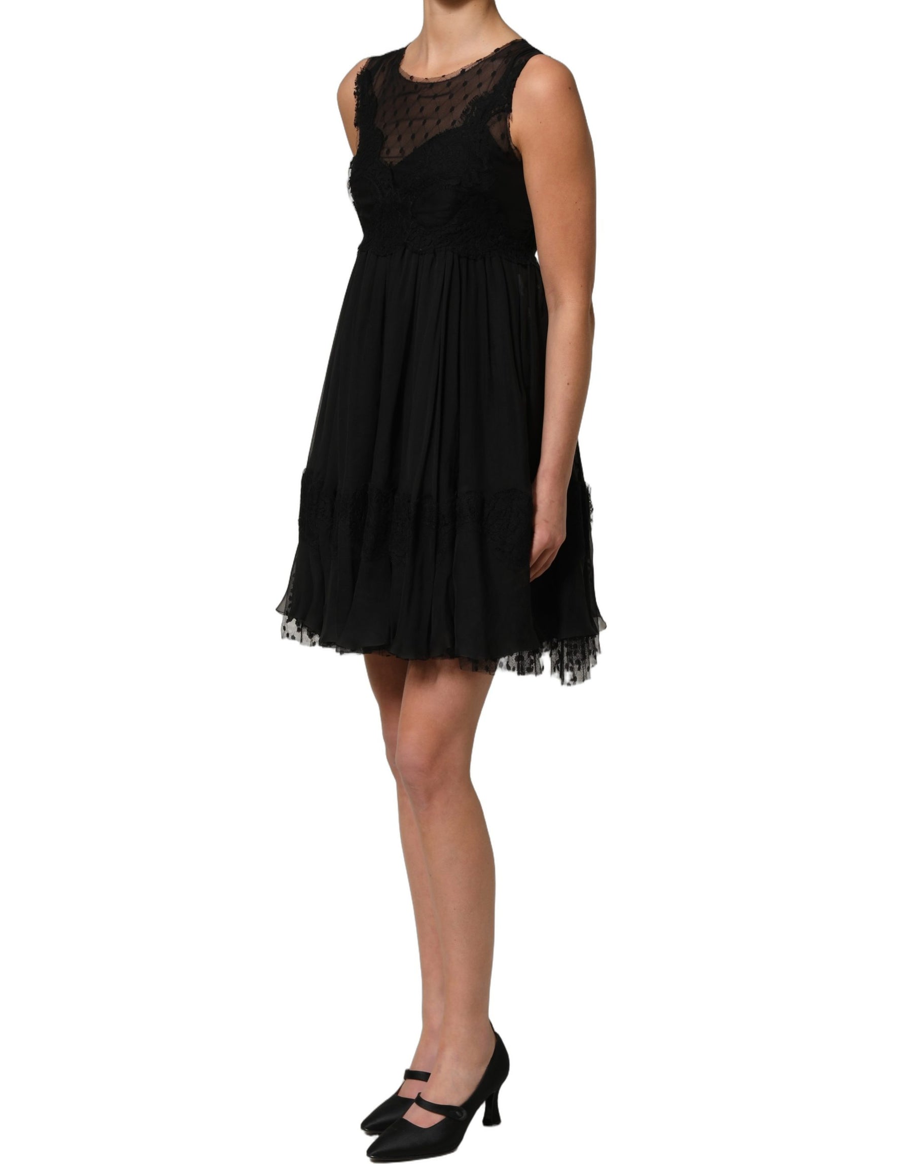 Dolce & Gabbana Black Lace Trim Sleeveless A-line Mini Dress | Regal Royce