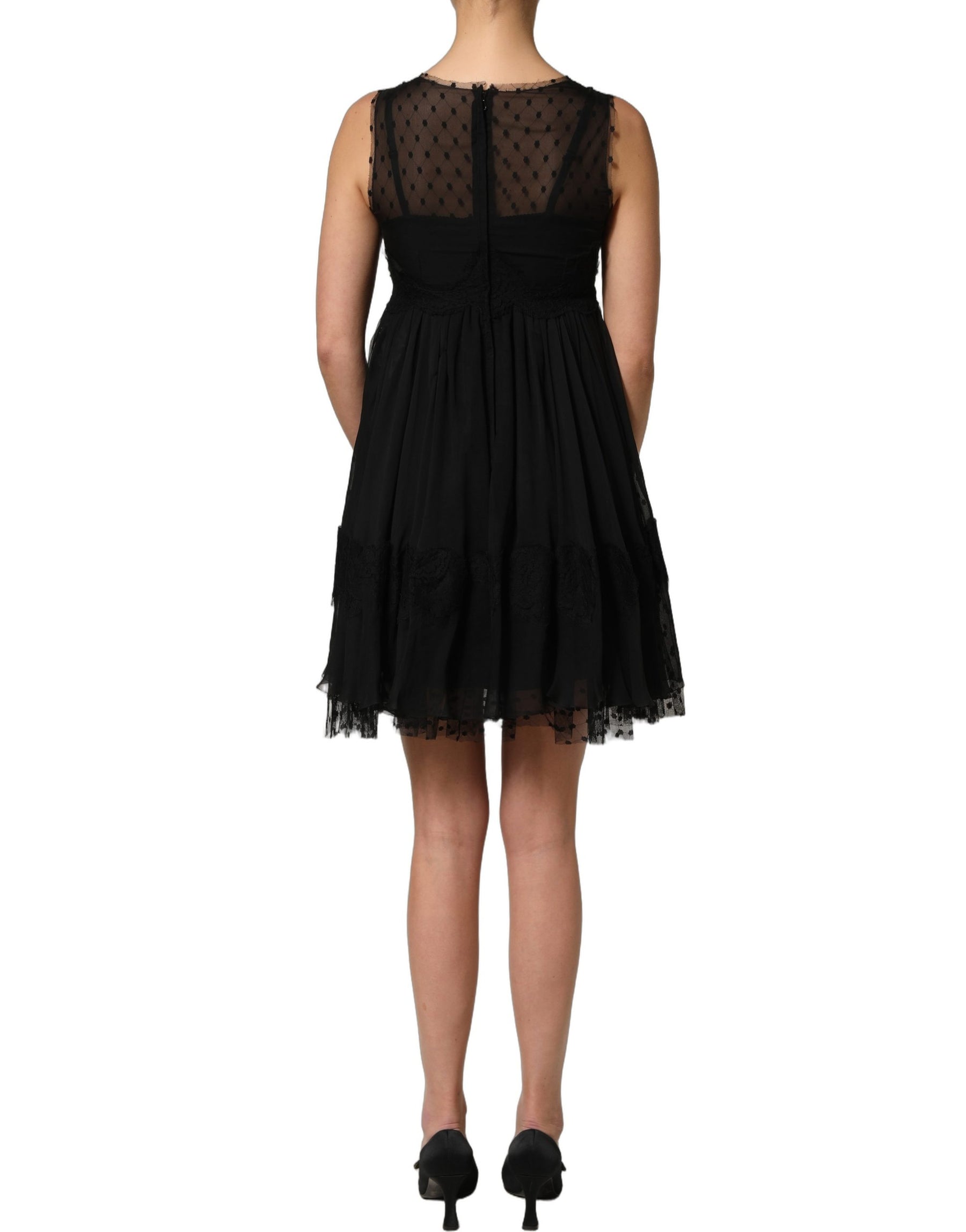Dolce & Gabbana Black Lace Trim Sleeveless A-line Mini Dress | Regal Royce