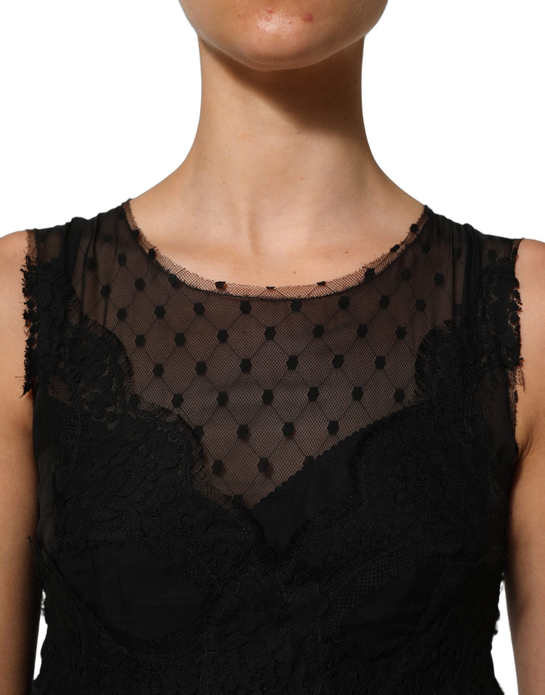 Dolce & Gabbana Black Lace Trim Sleeveless A-line Mini Dress | Regal Royce