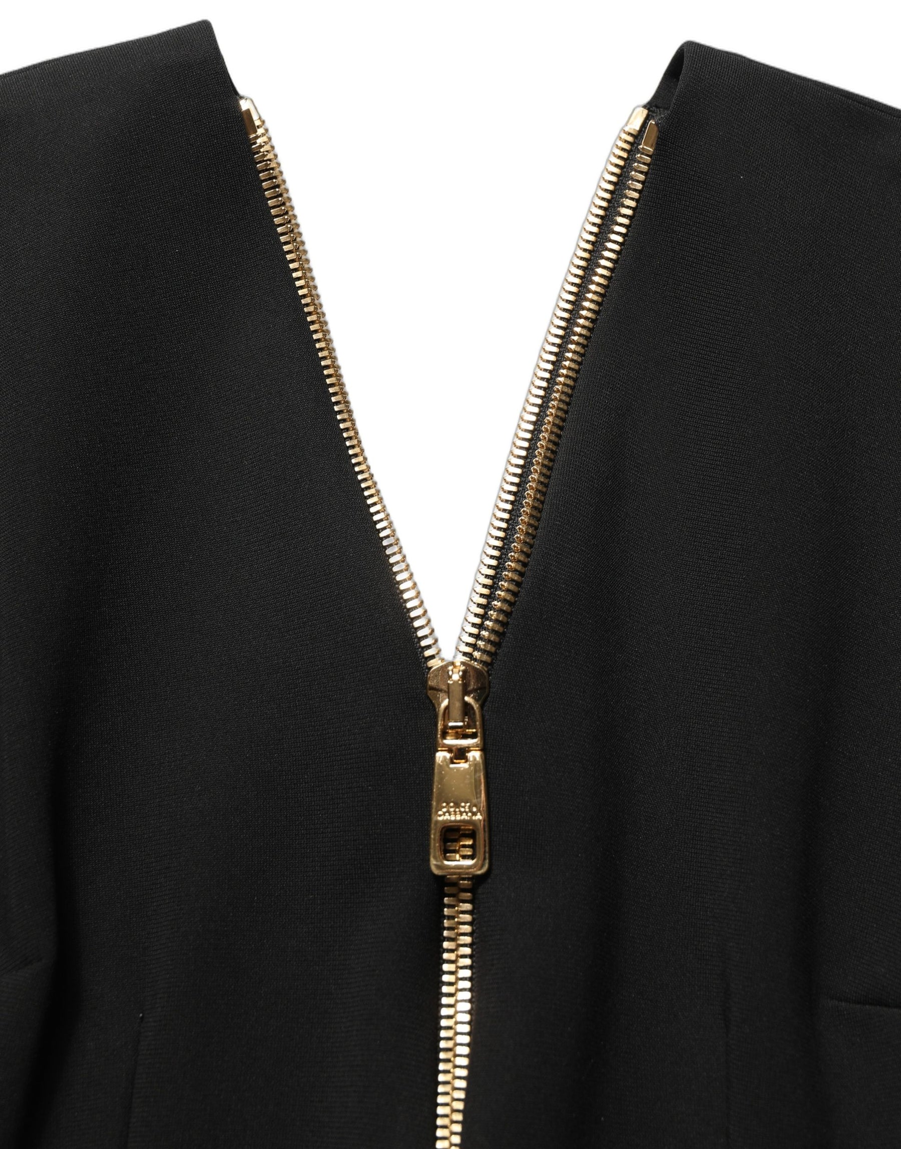 Dolce & Gabbana Black Long Sleeves Front Zipper Midi Dress | Regal Royce