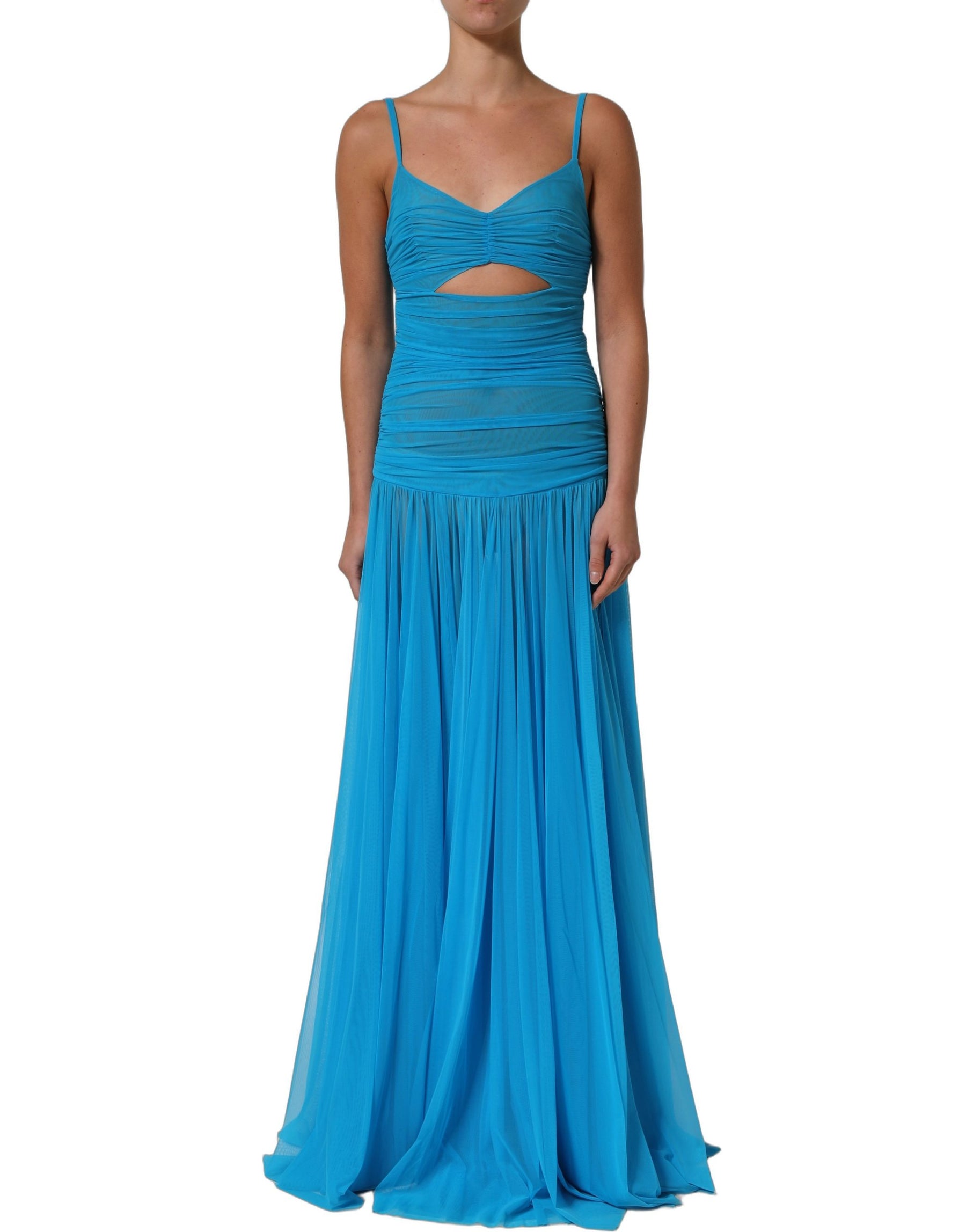 Dolce & Gabbana Blue Nylon Pleated Chiffon CutOut Gown Dress | Regal Royce