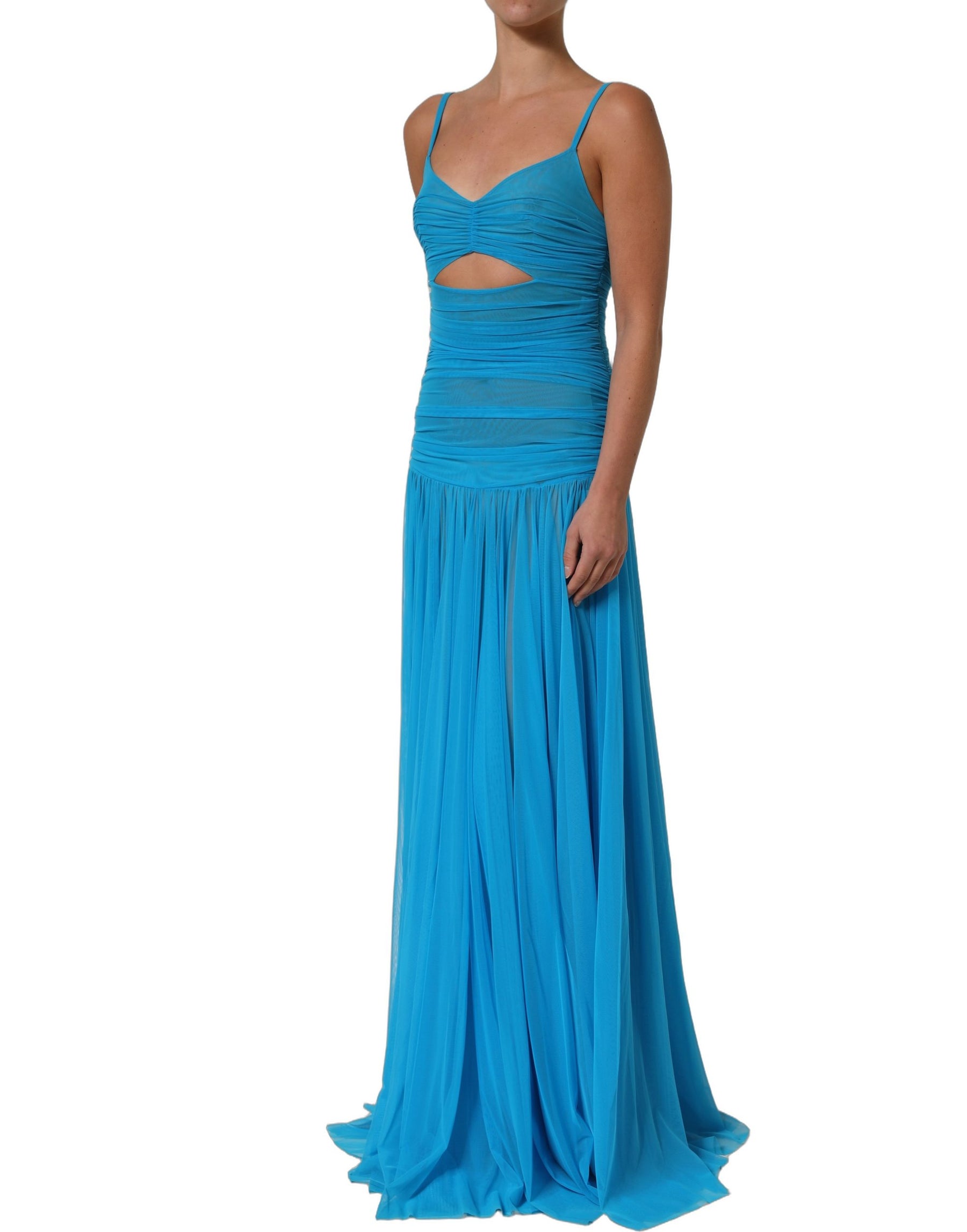 Dolce & Gabbana Blue Nylon Pleated Chiffon CutOut Gown Dress | Regal Royce