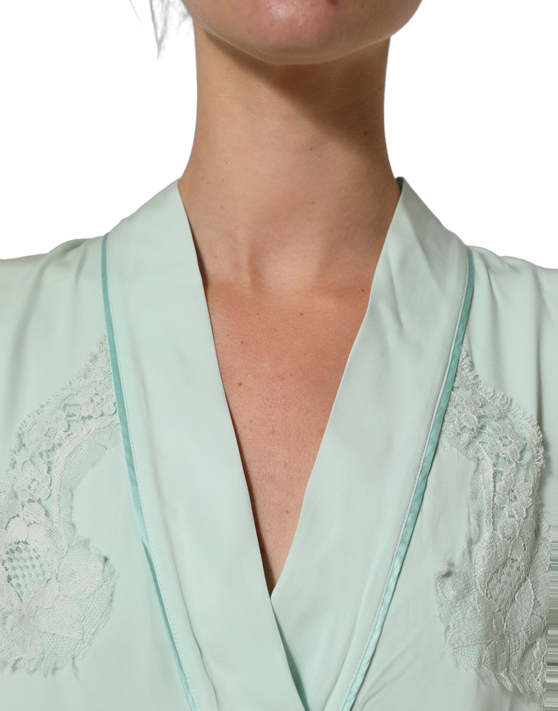 Dolce & Gabbana Mint Green Silk Lace Trim Abaya Maxi Dress | Regal Royce