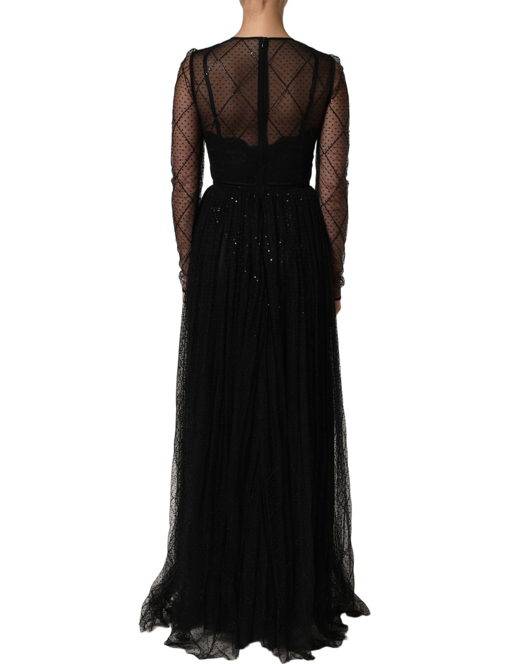 Dolce & Gabbana Black Mesh Lace Long Sleeved Maxi Gown Dress | Regal Royce