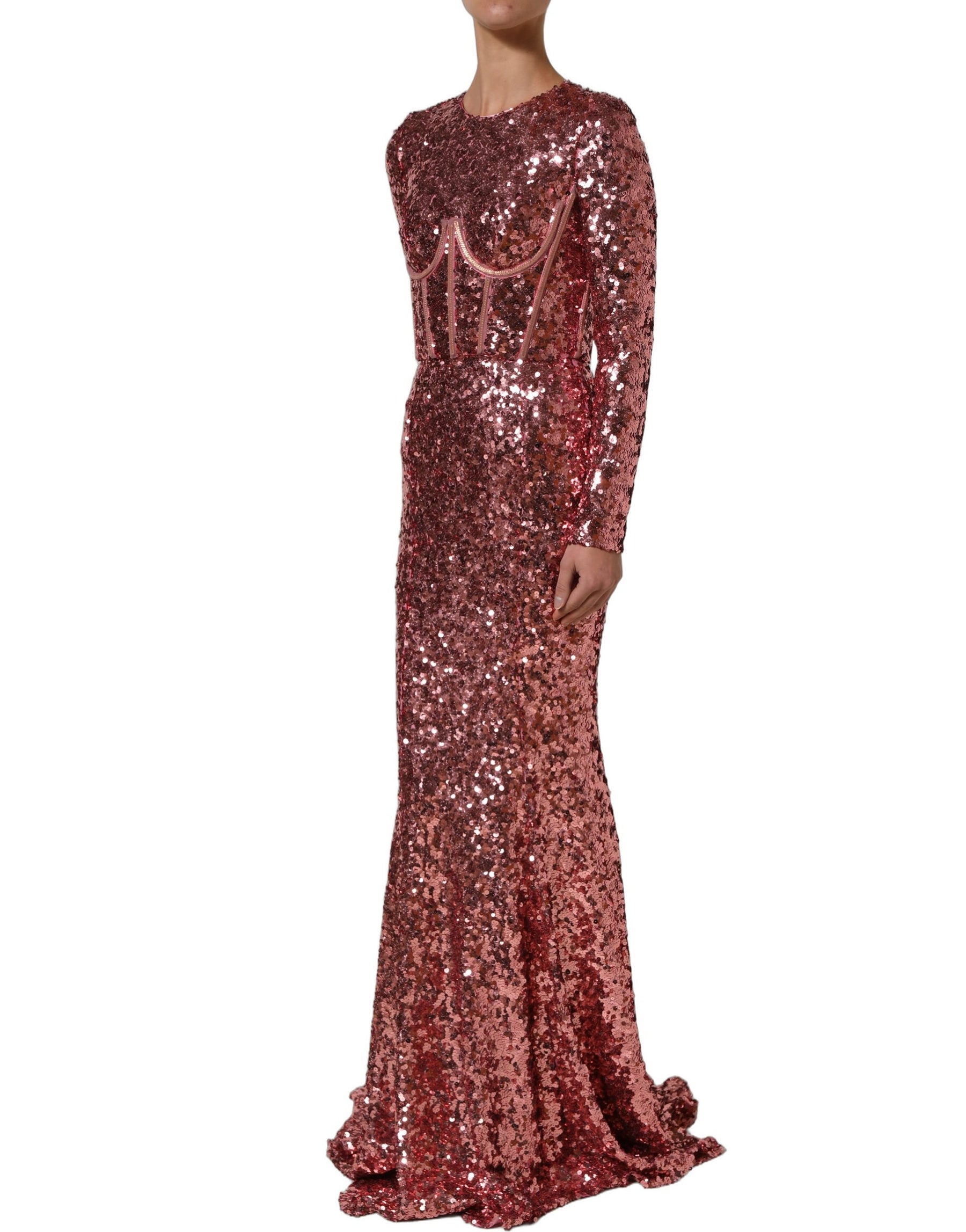 Dolce & Gabbana Pink Long Sequined Corset Detailing Gown Dress | Regal Royce