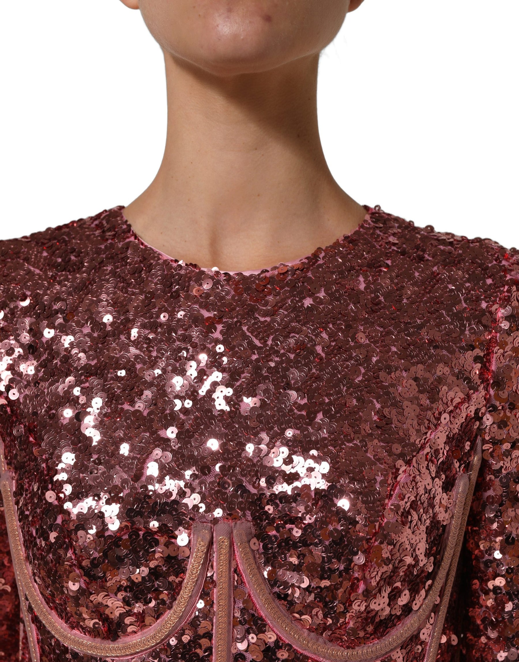 Dolce & Gabbana Pink Long Sequined Corset Detailing Gown Dress | Regal Royce