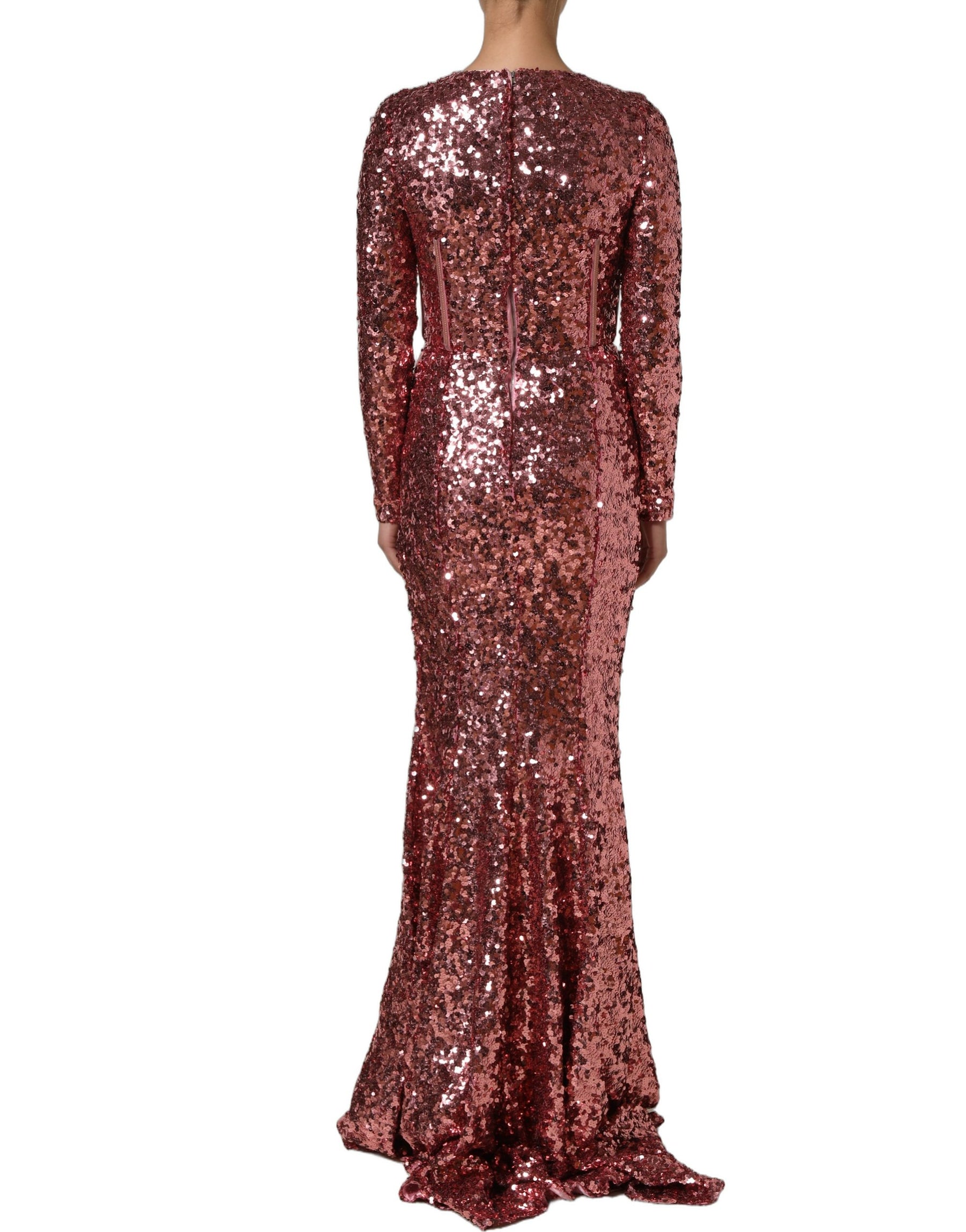 Dolce & Gabbana Pink Long Sequined Corset Detailing Gown Dress | Regal Royce