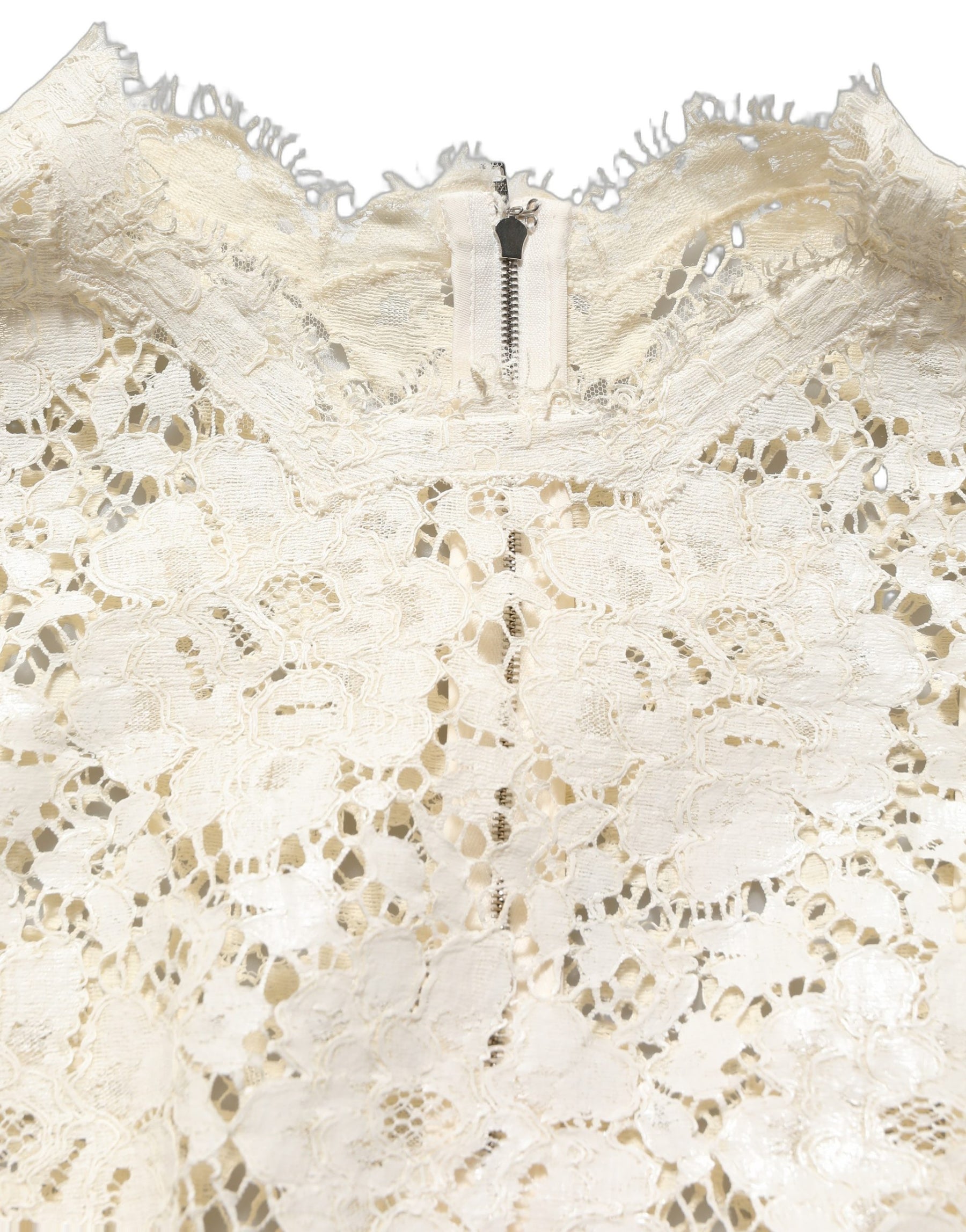 Dolce & Gabbana White Cotton Corded Lace Sleeveless Midi Dress | Regal Royce