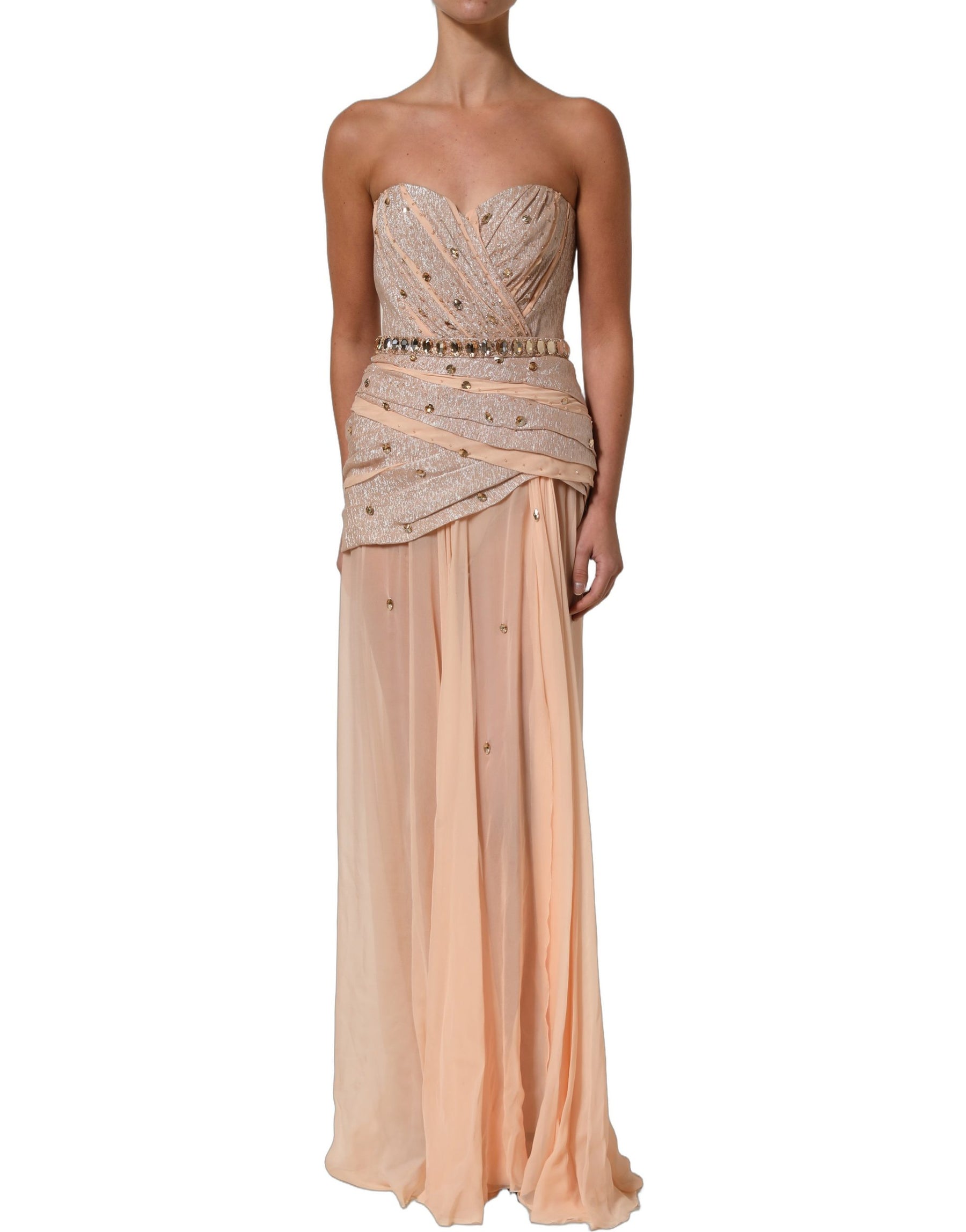 Dolce & Gabbana Nude Embellished Strapless Evening Gown Dress | Regal Royce