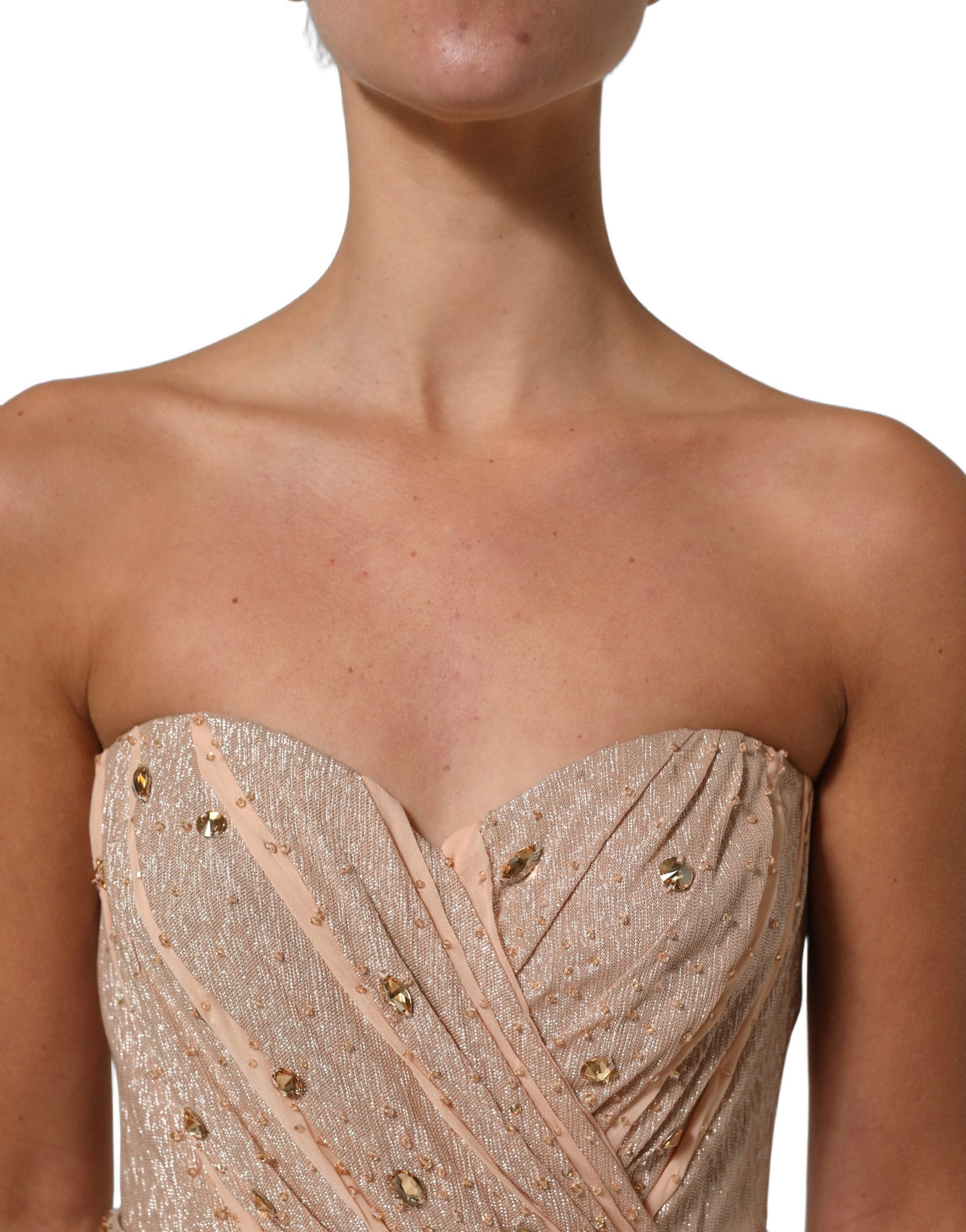 Dolce & Gabbana Nude Embellished Strapless Evening Gown Dress | Regal Royce
