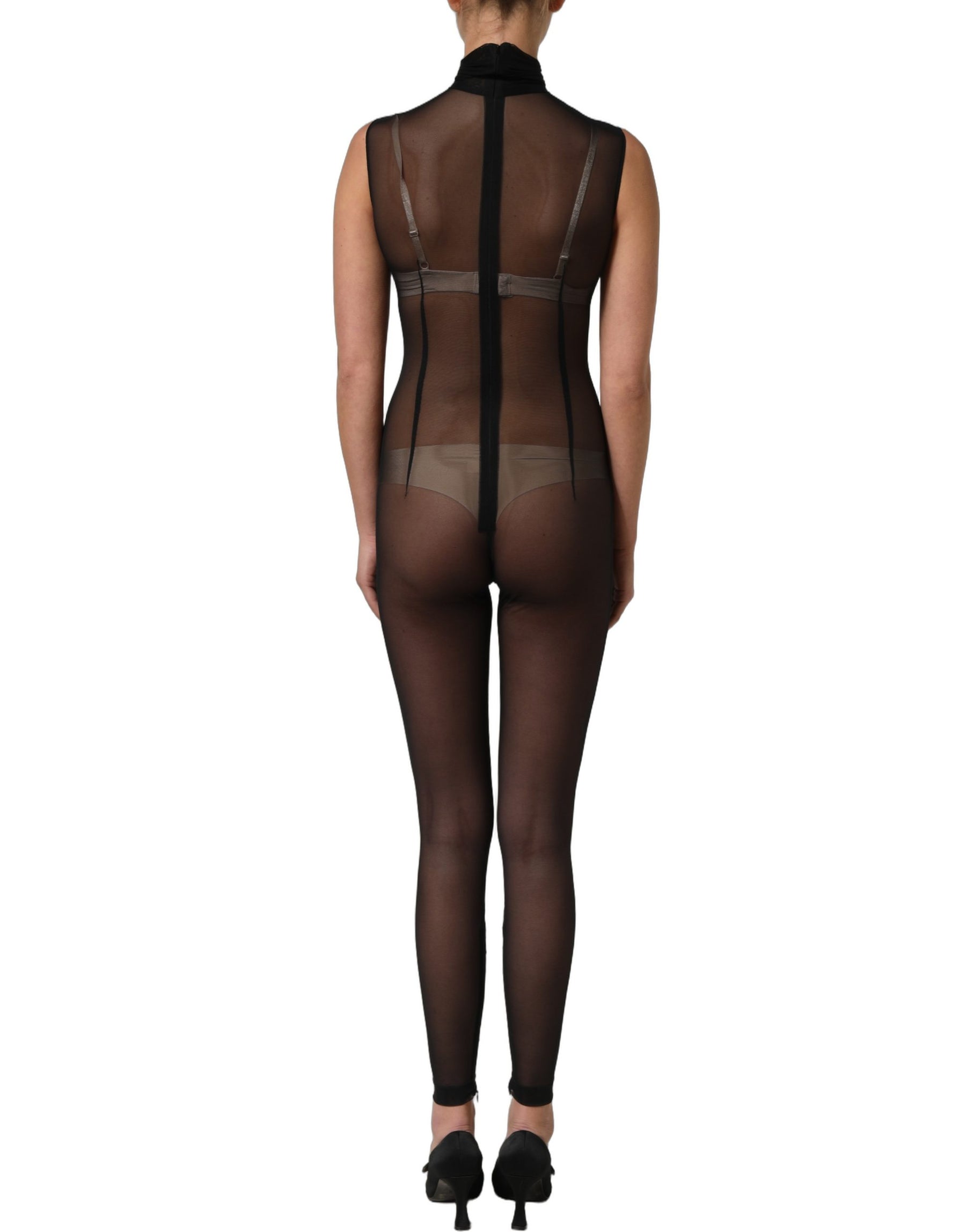 Dolce & Gabbana Black Sheer Mesh Jumpsuit Turtleneck Dress | Regal Royce