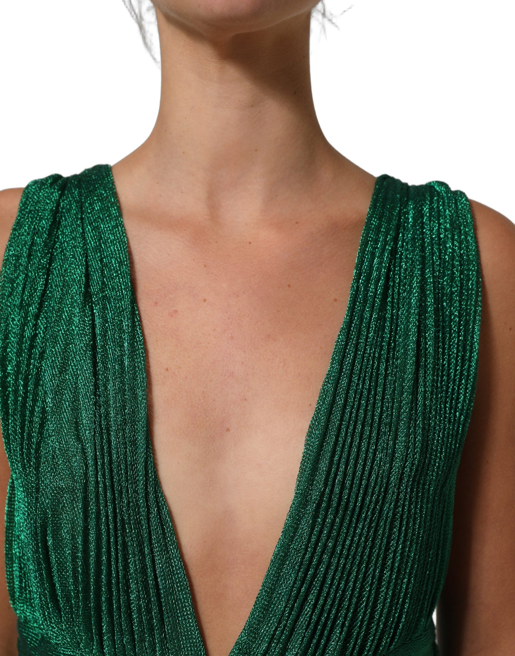 Dolce & Gabbana Metallic Green Sleeveless Plissé Gown Dress | Regal Royce