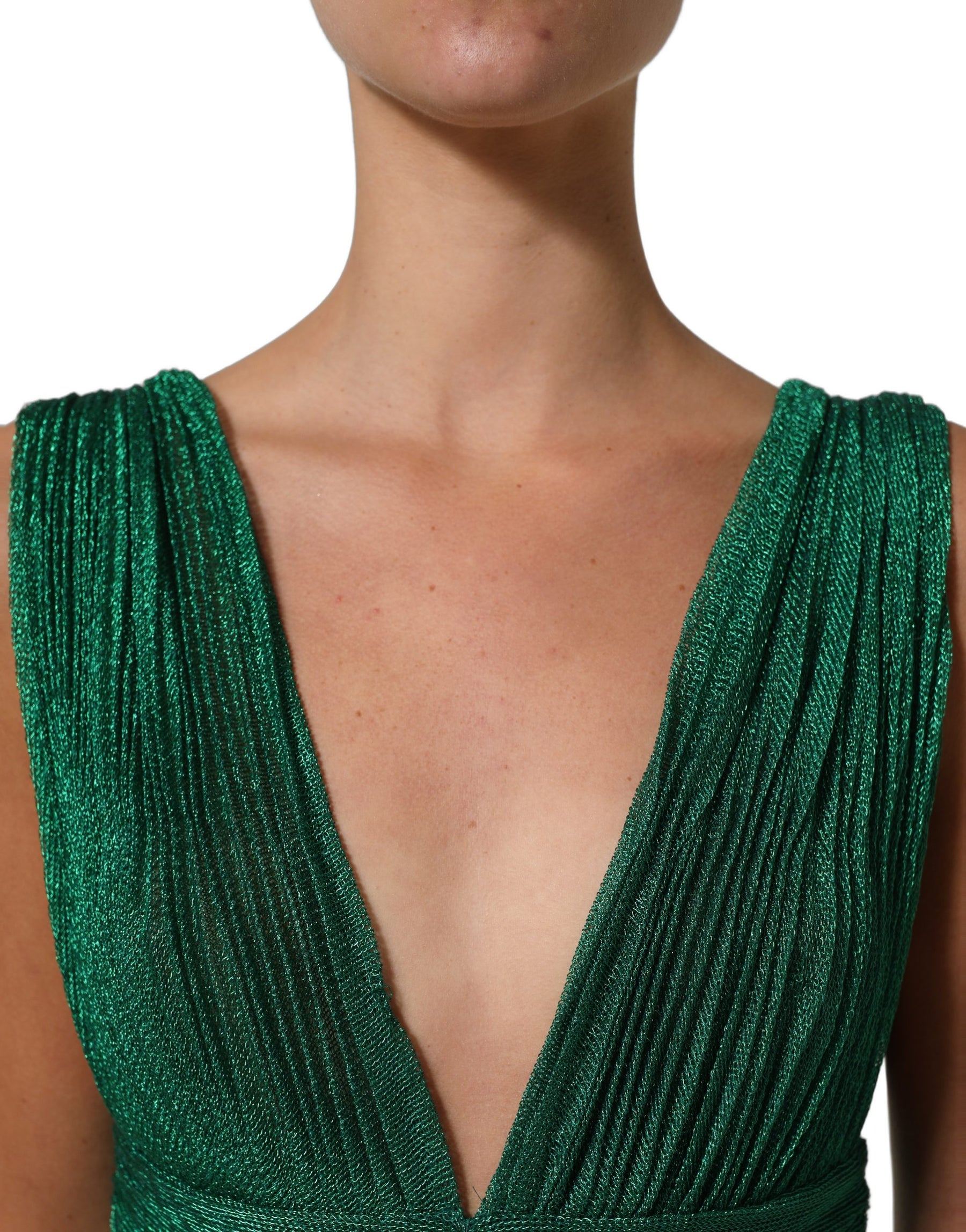 Dolce & Gabbana Metallic Green Sleeveless Plissé Gown Dress | Regal Royce