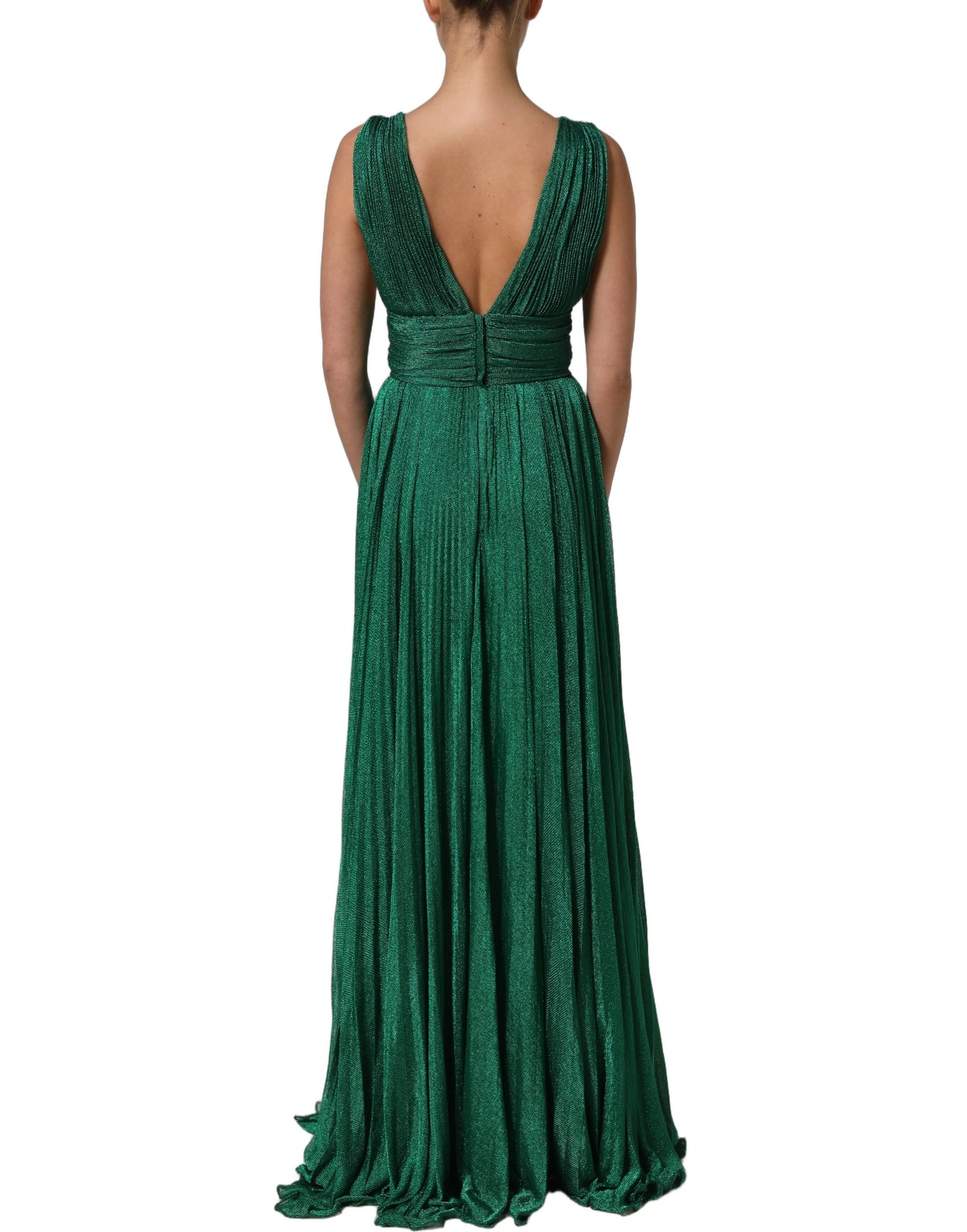 Dolce & Gabbana Metallic Green Sleeveless Plissé Gown Dress | Regal Royce