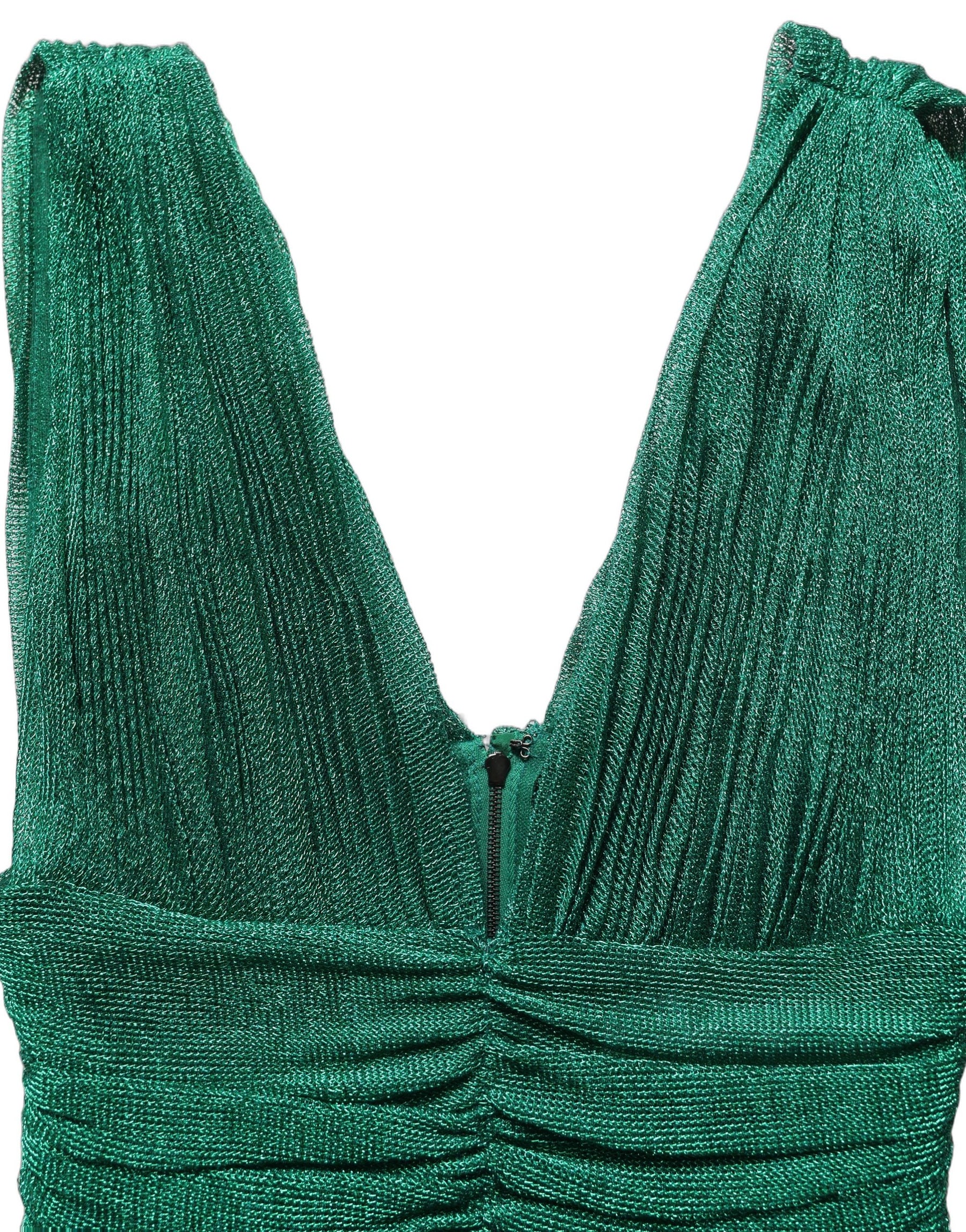 Dolce & Gabbana Metallic Green Sleeveless Plissé Gown Dress | Regal Royce