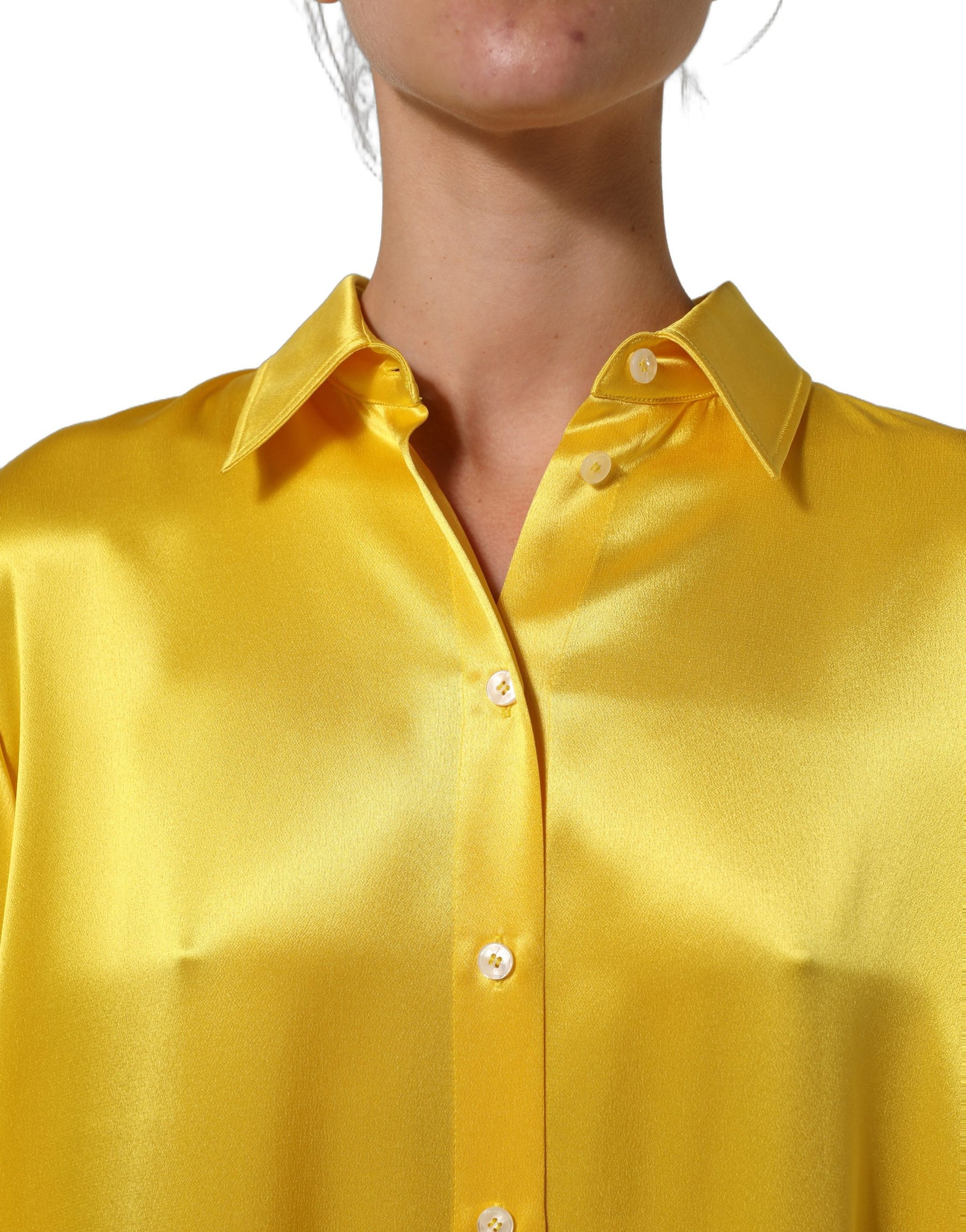 Dolce & Gabbana Yellow Silk Collared Button Down Maxi Dress | Regal Royce
