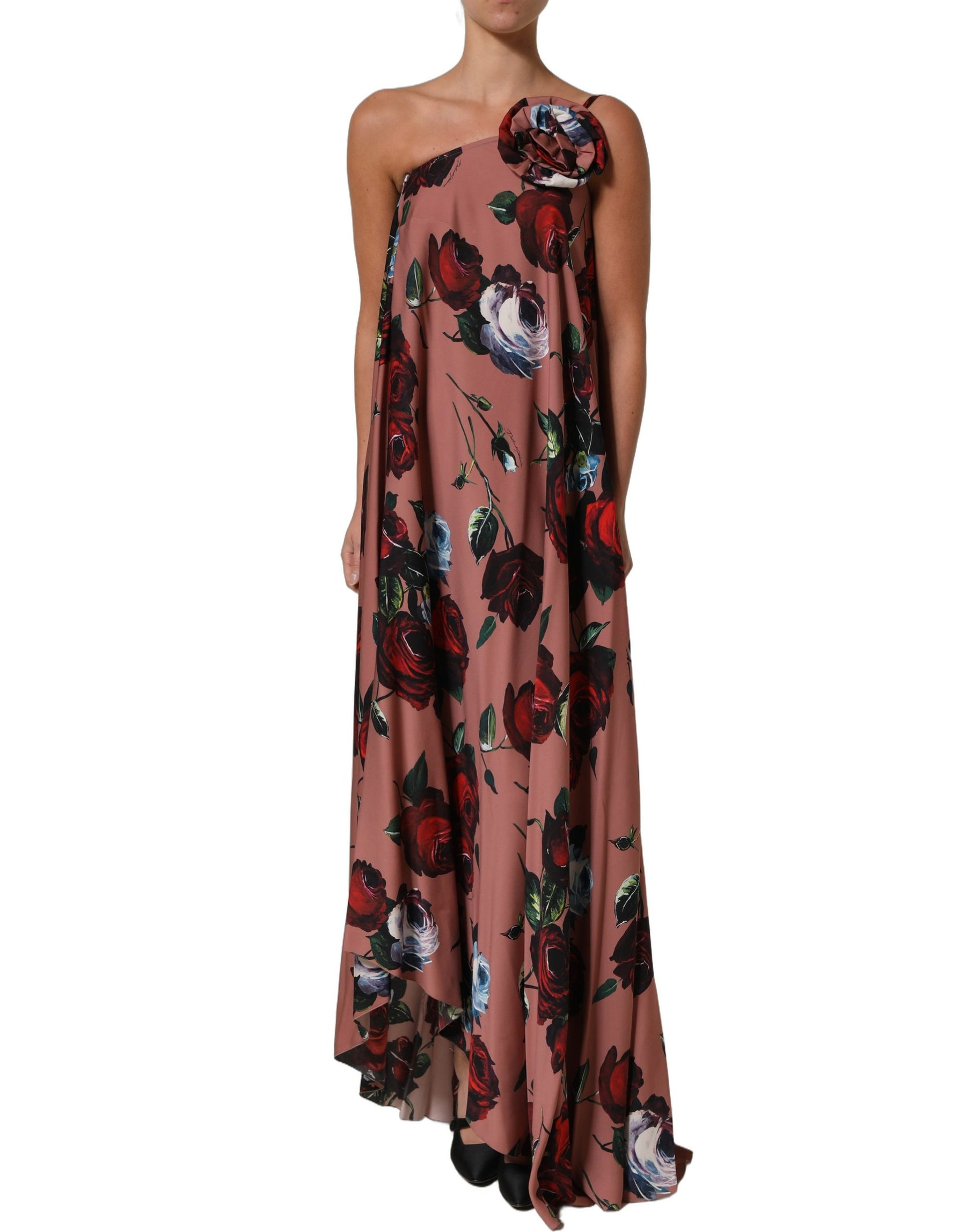 Dolce & Gabbana Dusty Pink Silk Floral OneShoulder Maxi Dress | Regal Royce