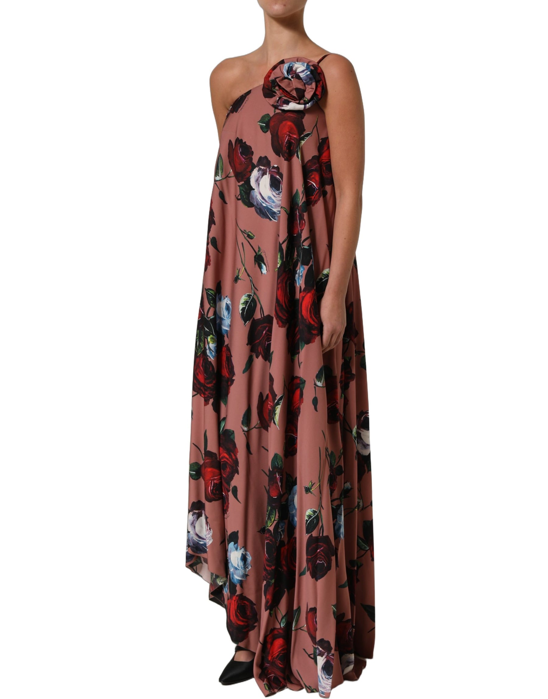 Dolce & Gabbana Dusty Pink Silk Floral OneShoulder Maxi Dress | Regal Royce