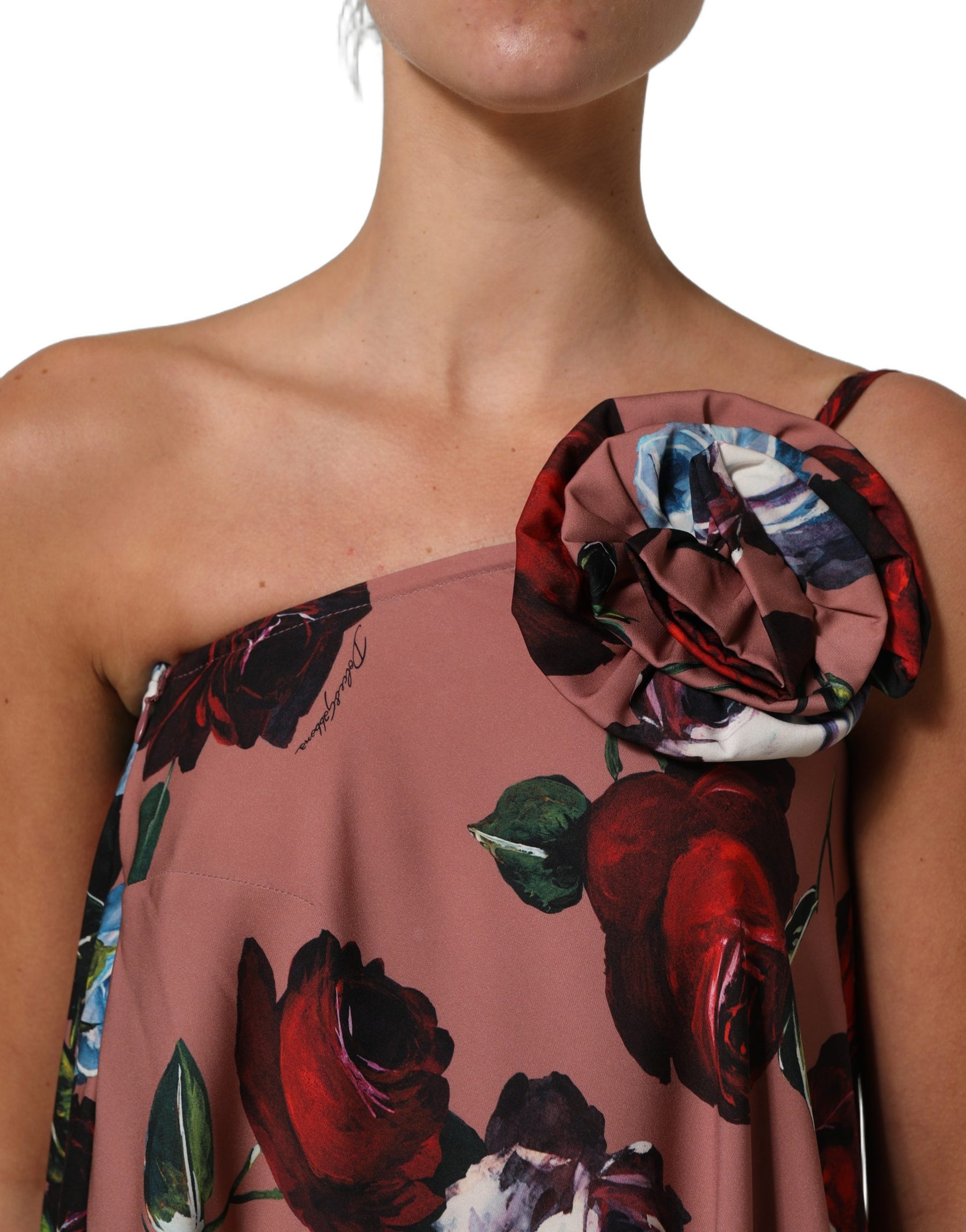 Dolce & Gabbana Dusty Pink Silk Floral OneShoulder Maxi Dress | Regal Royce