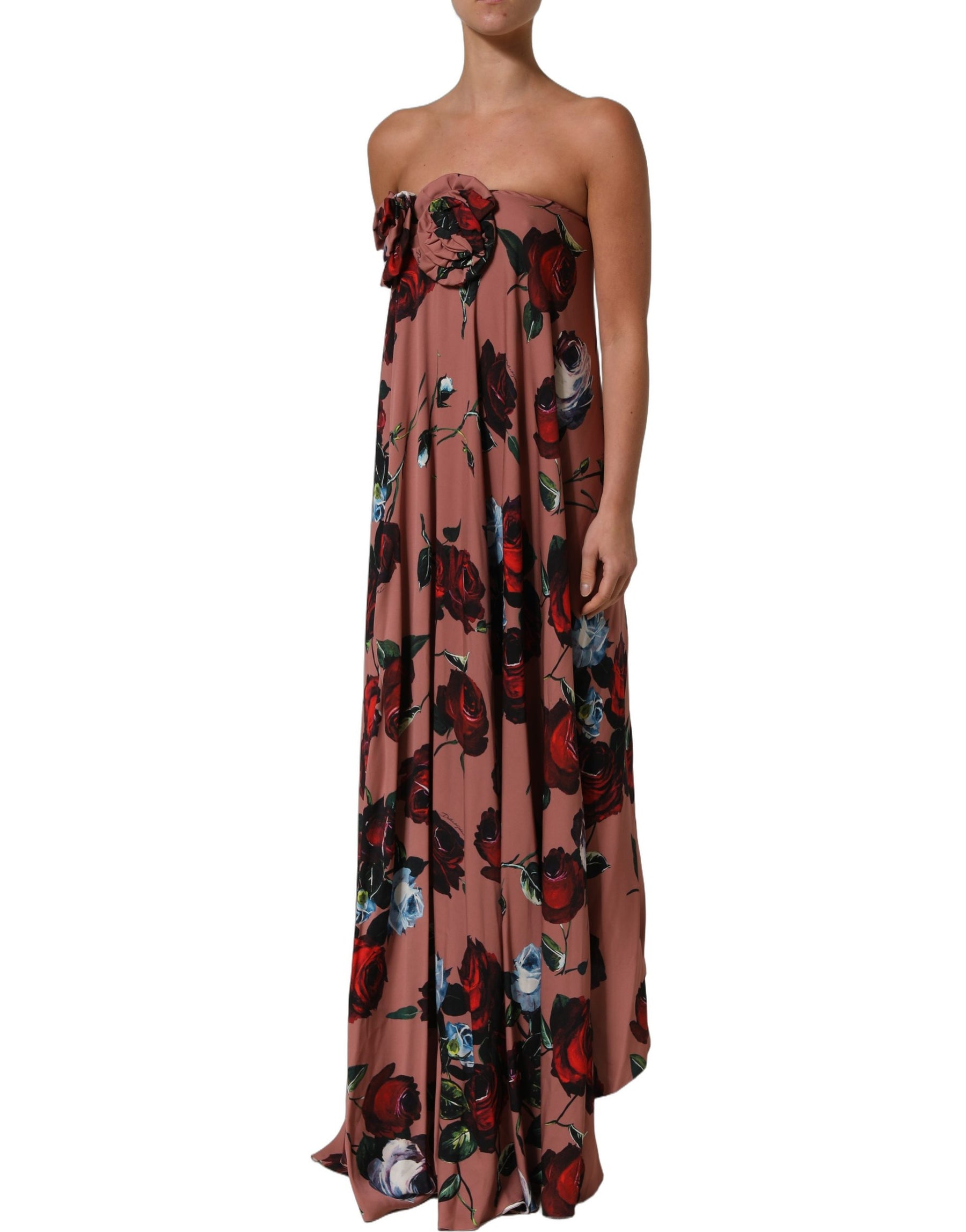 Dolce & Gabbana Dusty Pink Silk Floral Strapless Maxi Dress | Regal Royce