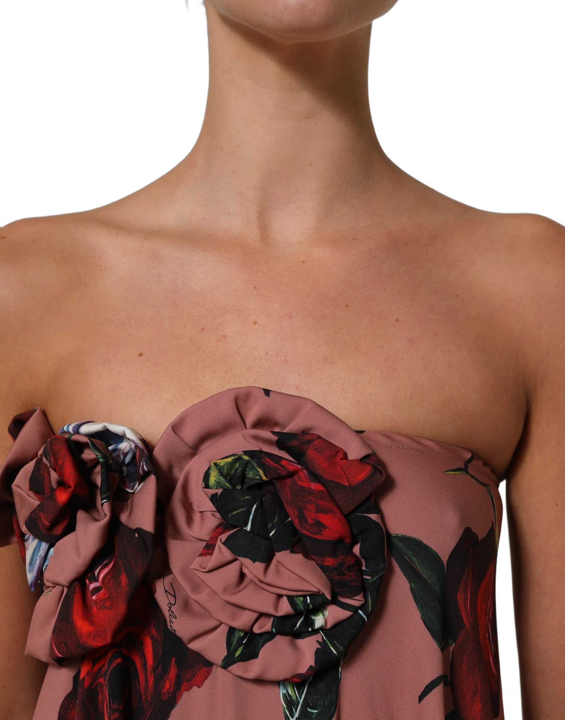 Dolce & Gabbana Dusty Pink Silk Floral Strapless Maxi Dress | Regal Royce