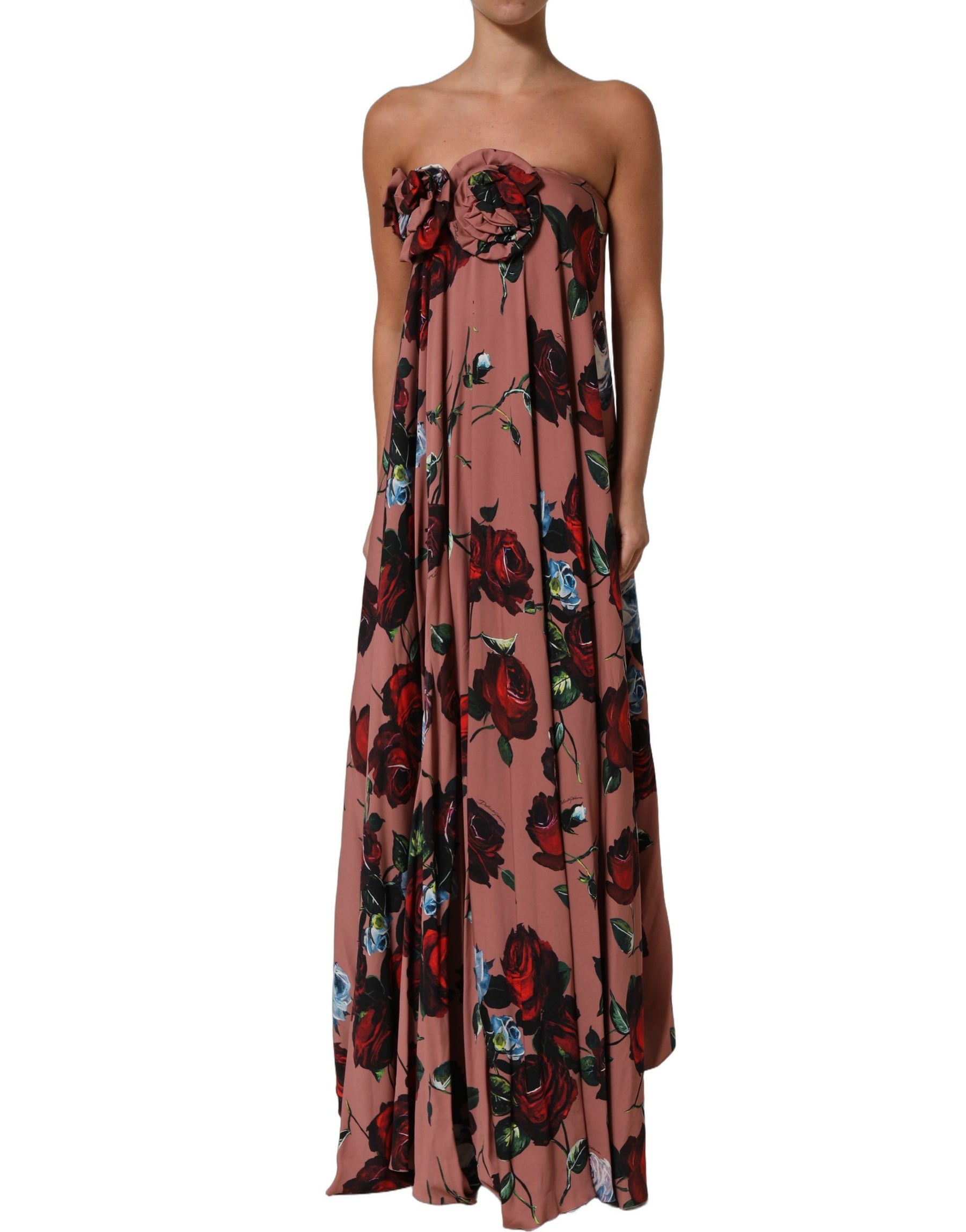 Dolce & Gabbana Dusty Pink Silk Floral Strapless Maxi Dress | Regal Royce