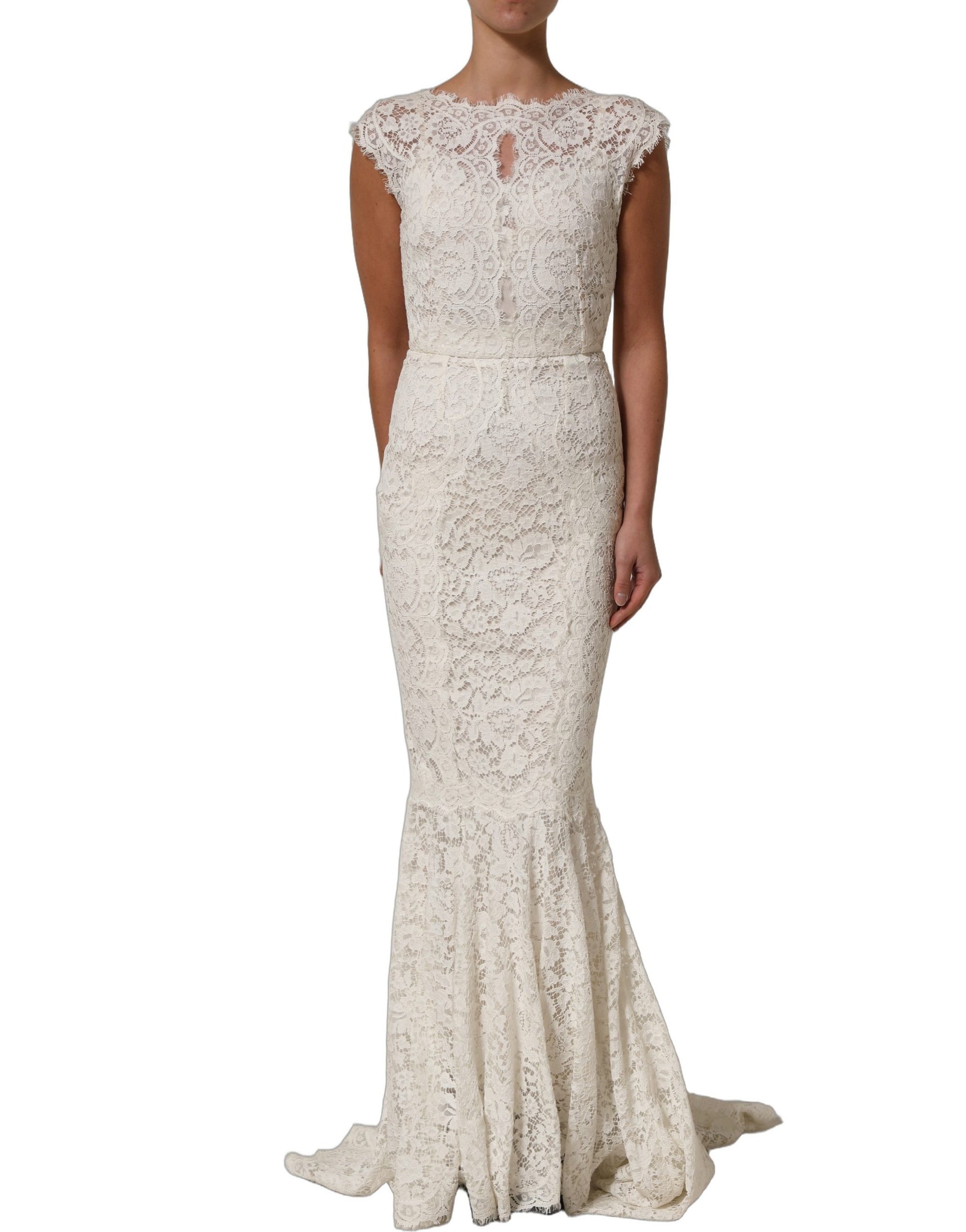 Dolce & Gabbana White Lace Viscose Sheath Long Gown Dress | Regal Royce