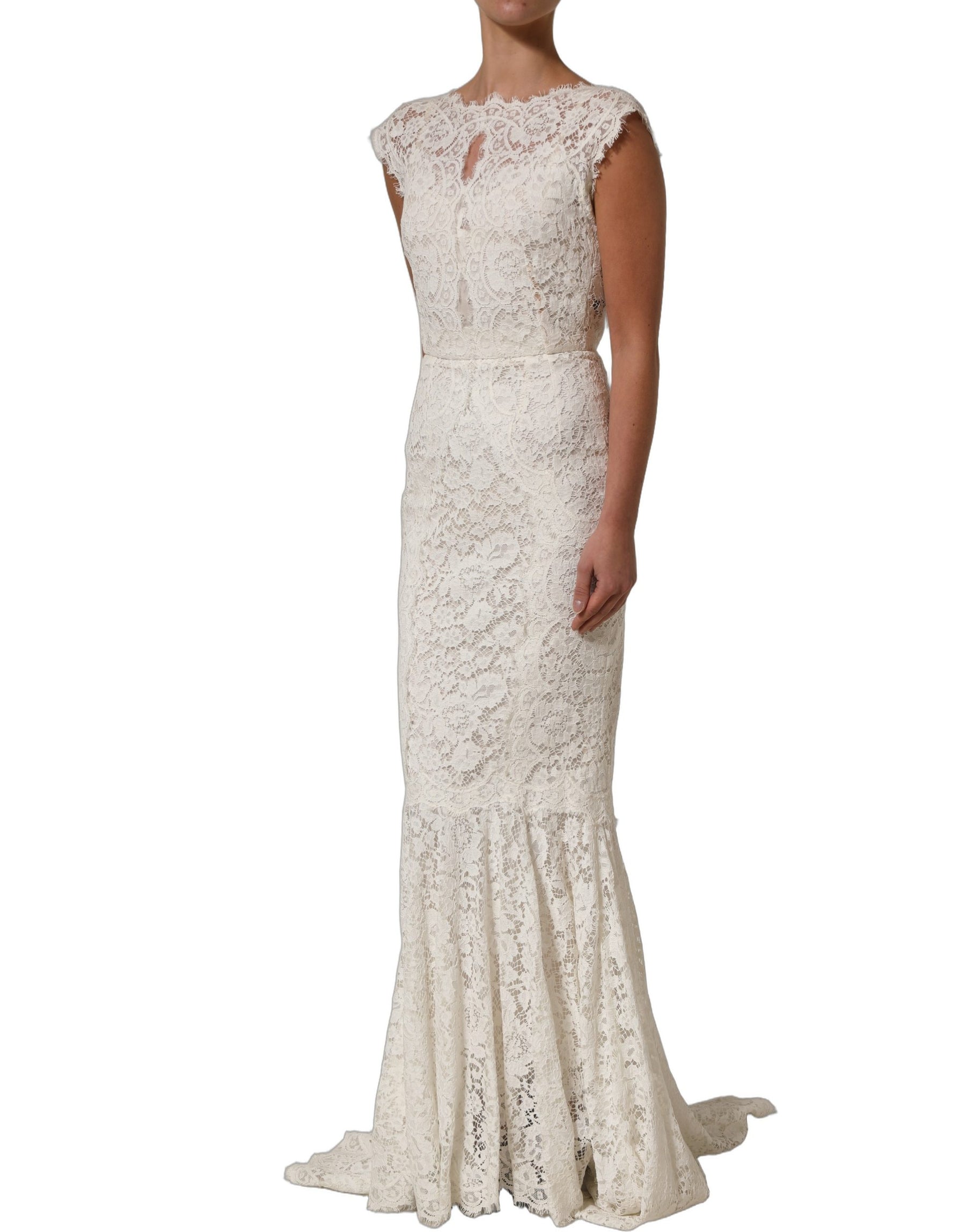 Dolce & Gabbana White Lace Viscose Sheath Long Gown Dress | Regal Royce