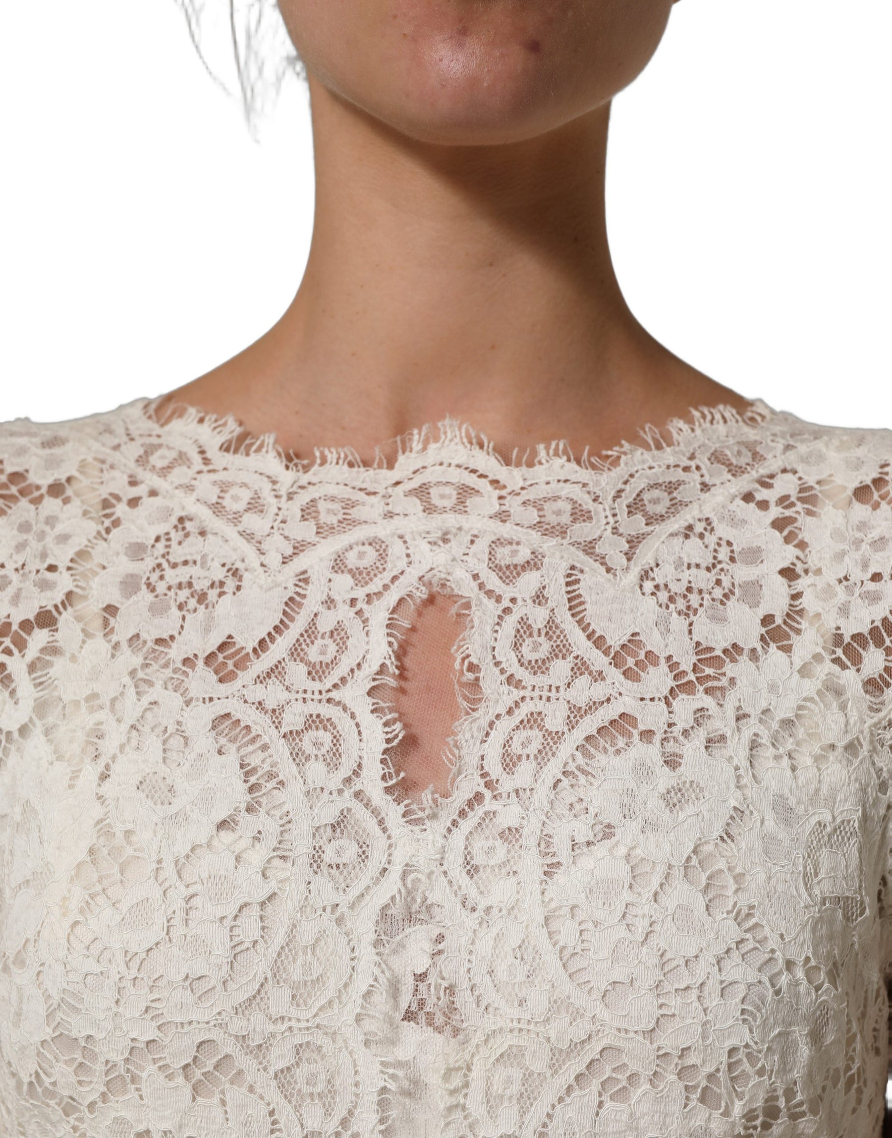 Dolce & Gabbana White Lace Viscose Sheath Long Gown Dress | Regal Royce