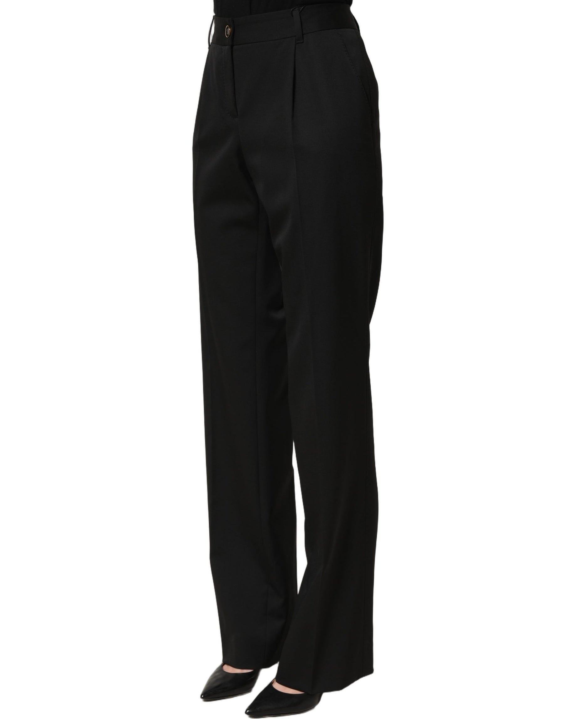 Dolce & Gabbana Black High Waist Straight Dress Trouser Pants | Regal Royce