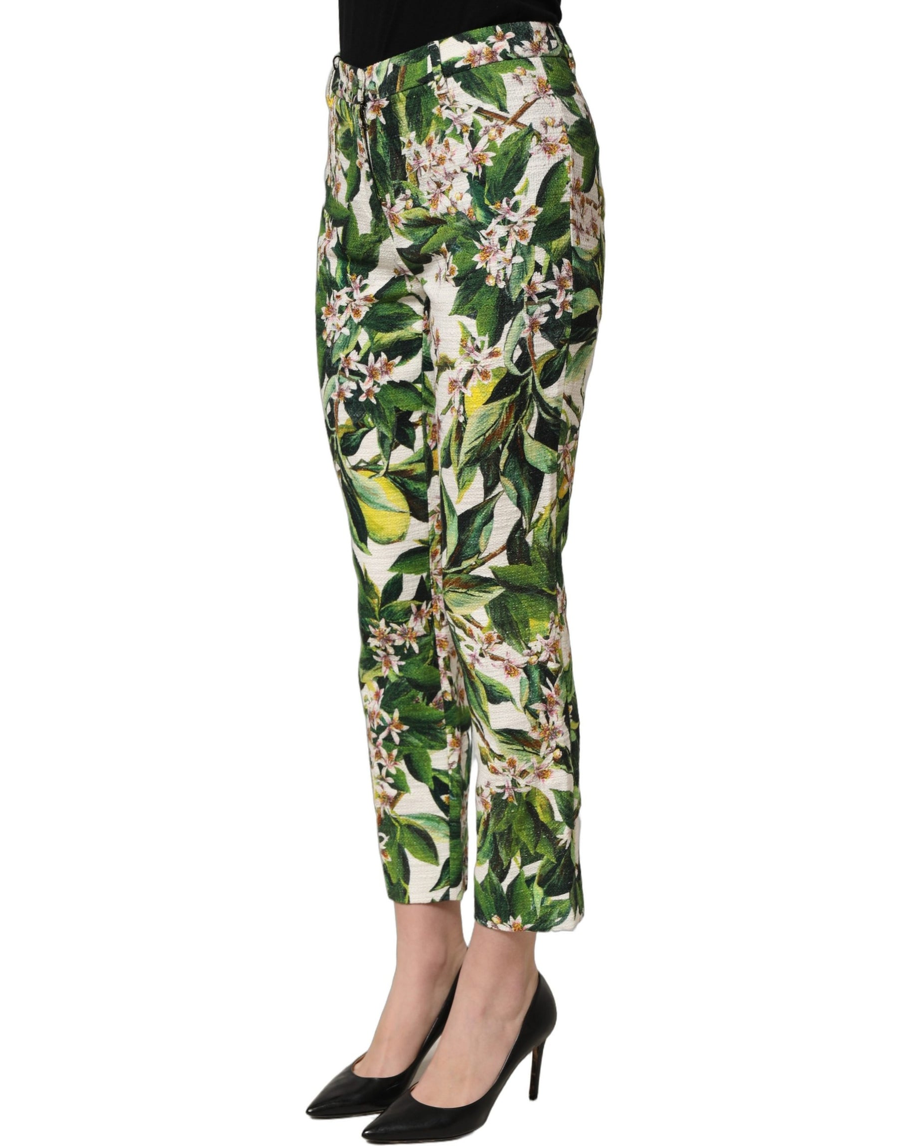 Dolce & Gabbana White Floral Print Cropped Straight Pants | Regal Royce
