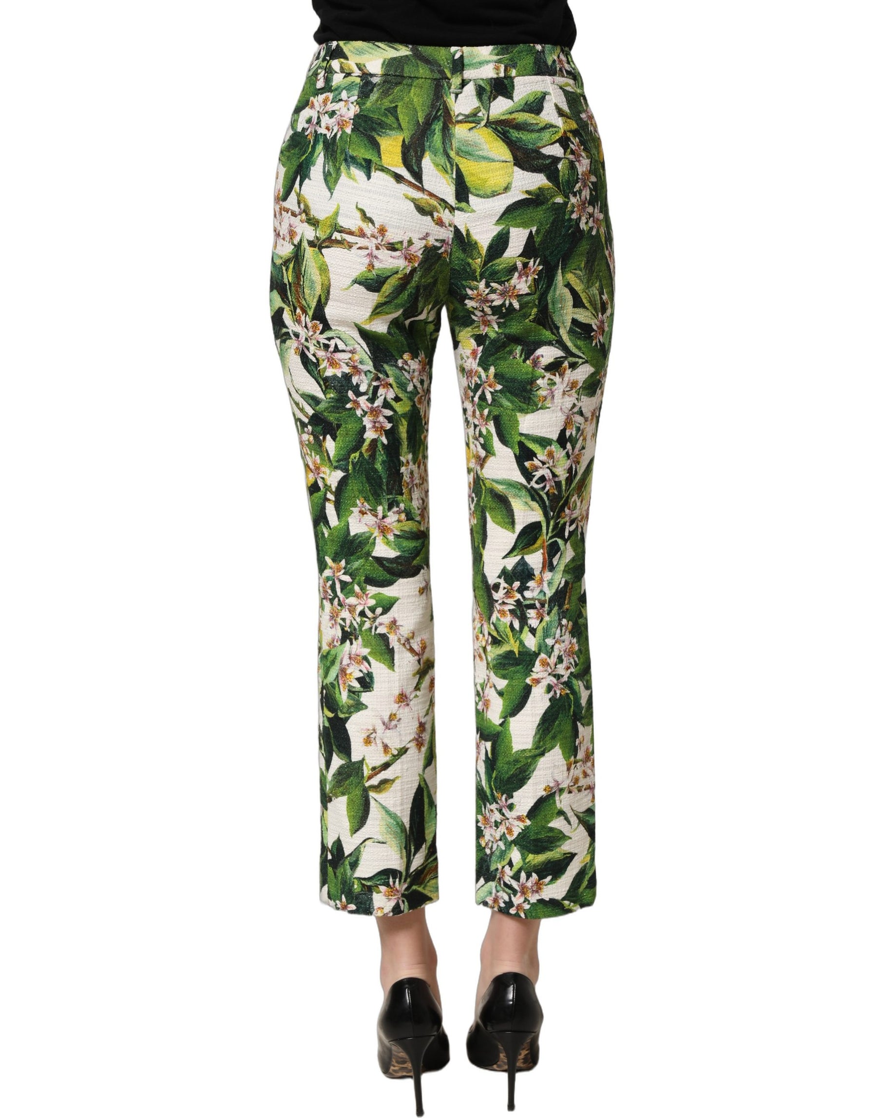 Dolce & Gabbana White Floral Print Cropped Straight Pants | Regal Royce