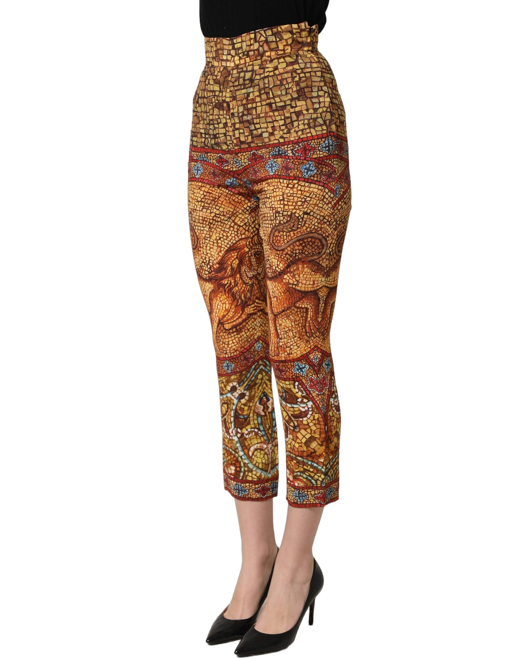 Dolce & Gabbana Multicolor Mosaic Print Crepe Cropped Trouser Pants | Regal Royce
