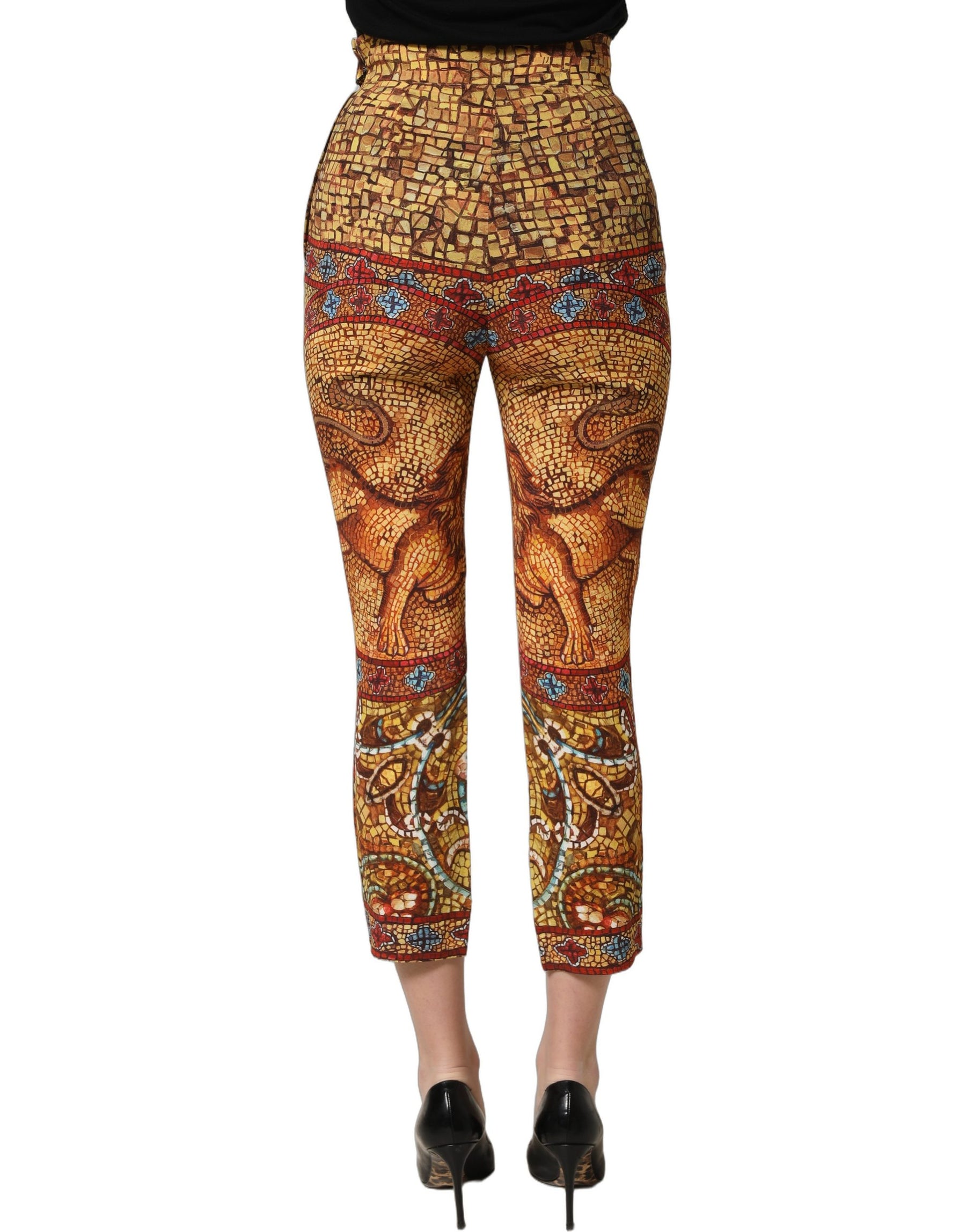 Dolce & Gabbana Multicolor Mosaic Print Crepe Cropped Trouser Pants | Regal Royce