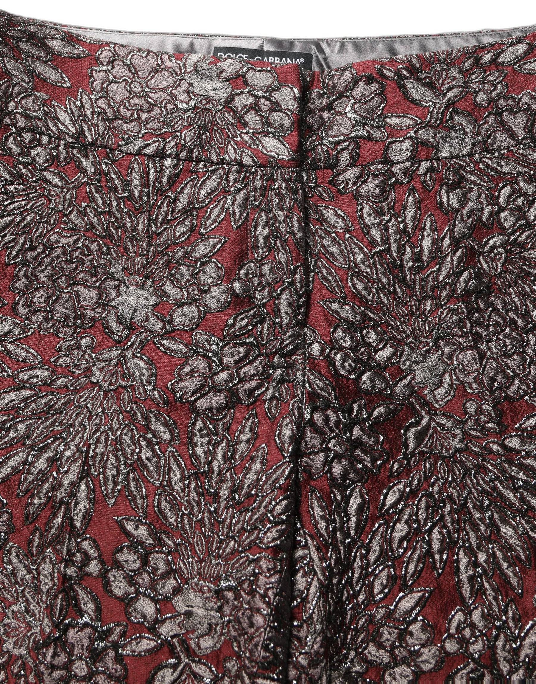 Dolce & Gabbana Burgundy Grey Floral Jacquard Straight Pants | Regal Royce