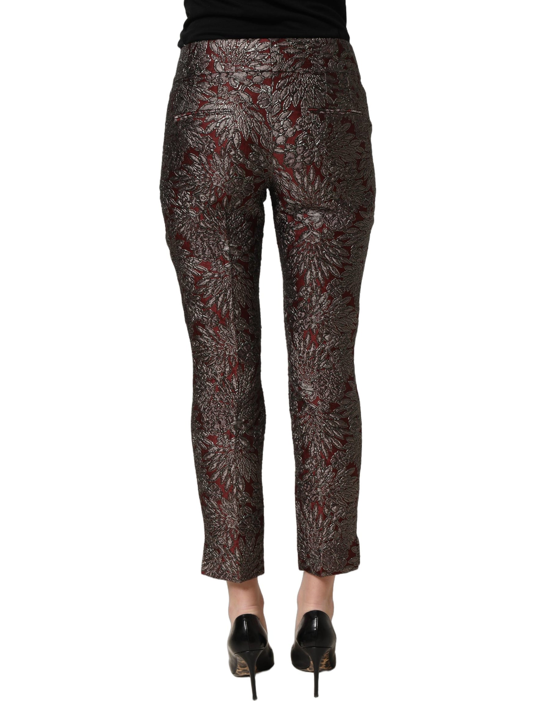 Dolce & Gabbana Burgundy Grey Floral Jacquard Straight Pants | Regal Royce