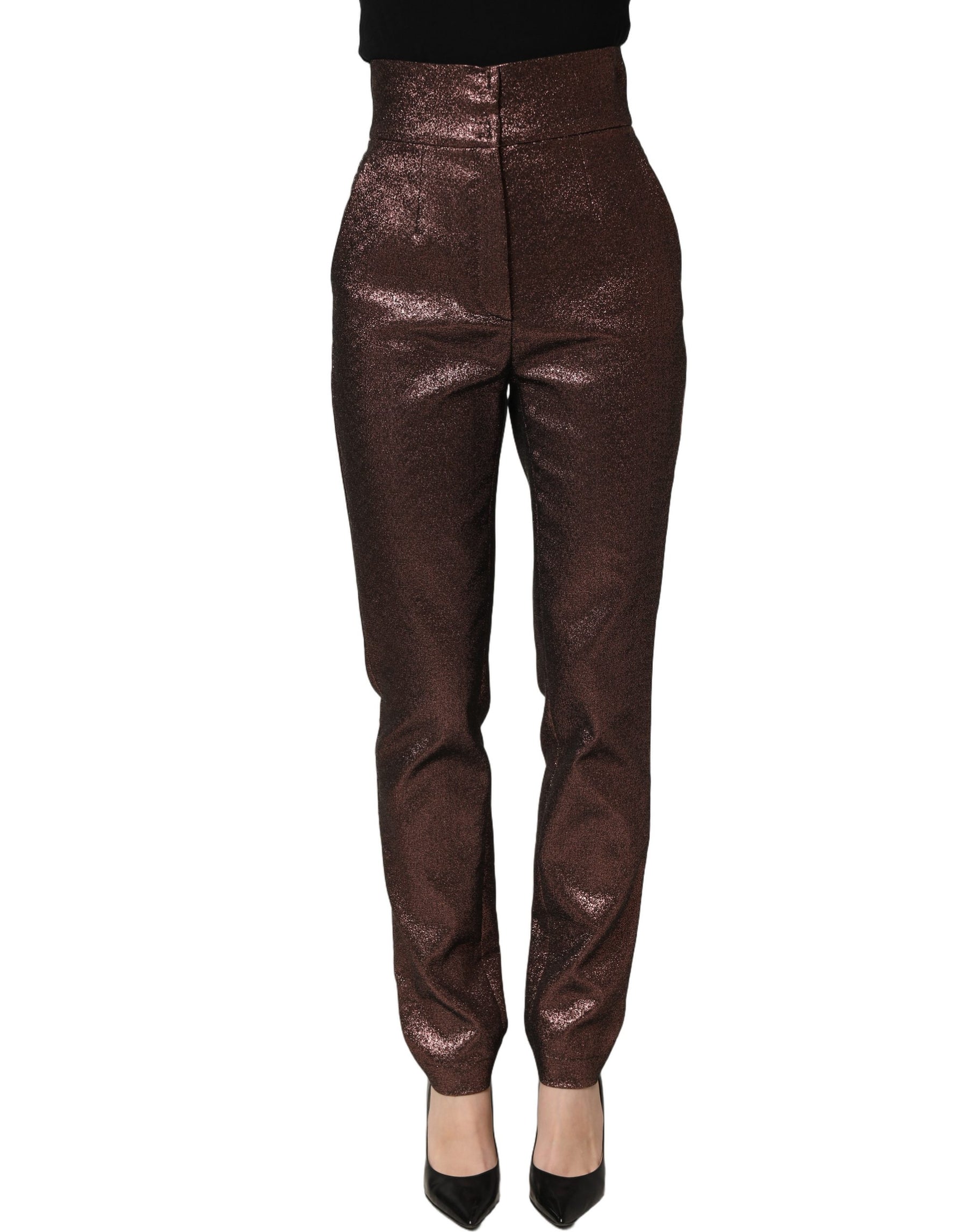Dolce & Gabbana Metallic Brown High Waist Tapered Leg Pants | Regal Royce